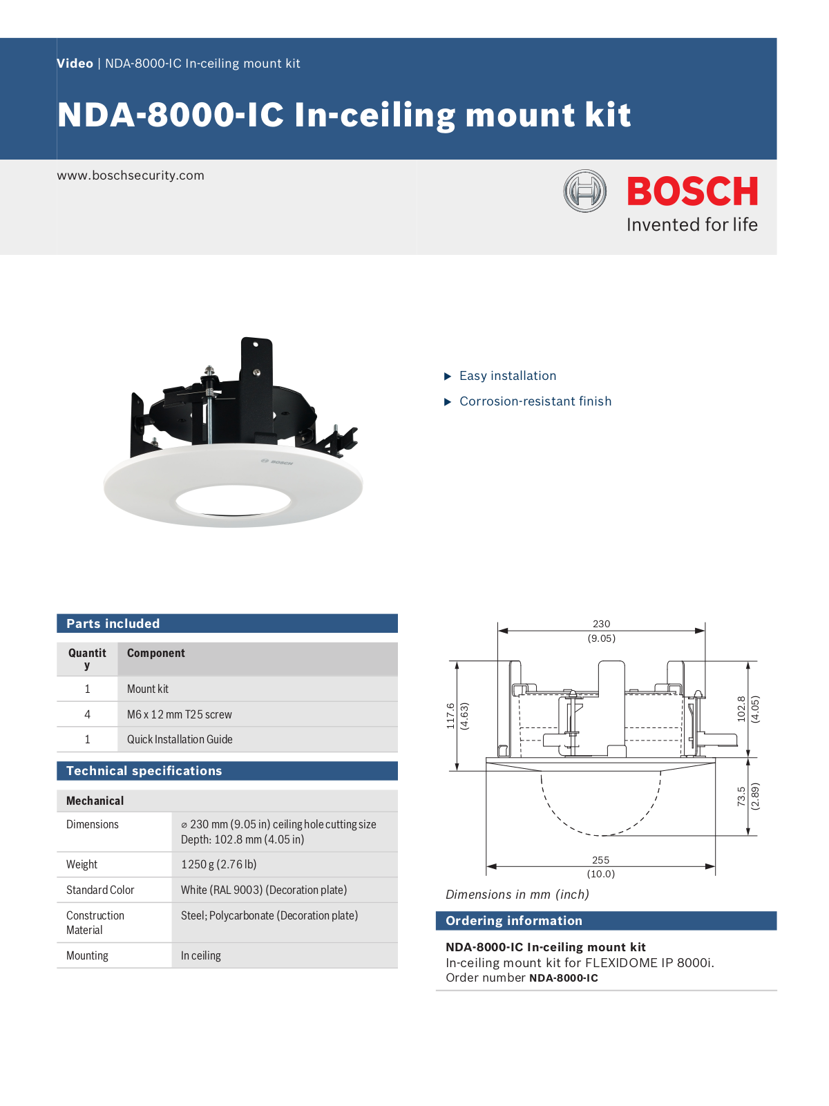 Bosch NDA-8000-IC Specsheet