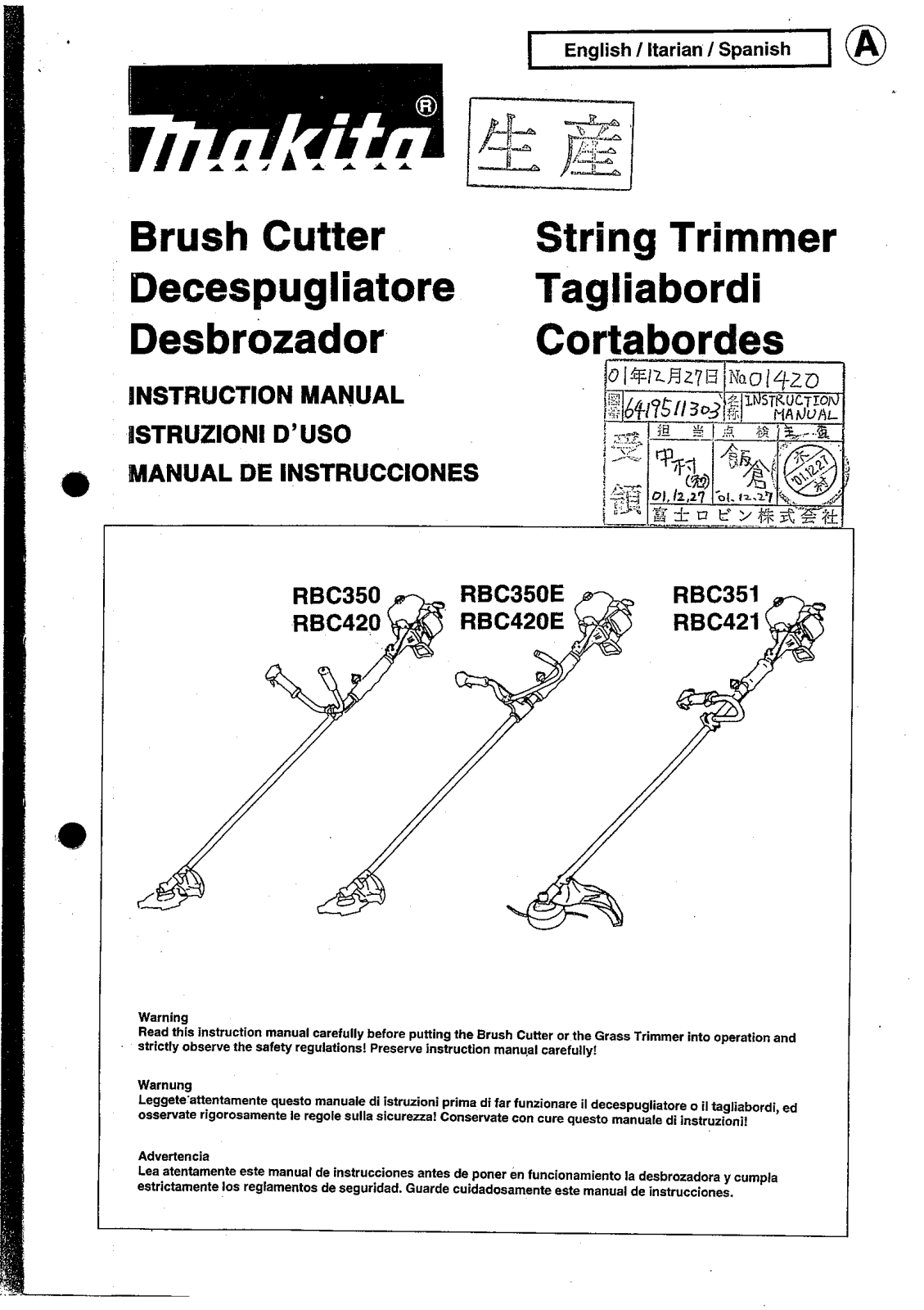 MAKITA RBC350, RBC420E User Manual