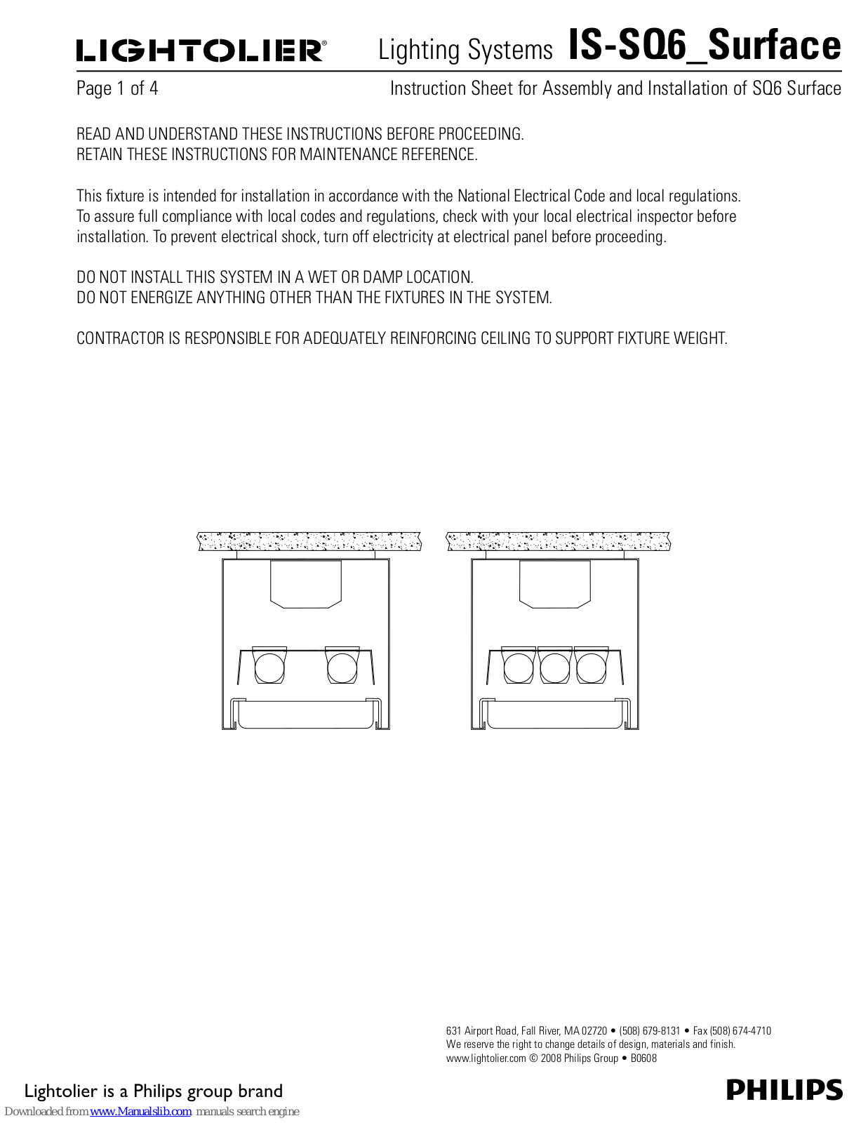 Philips IS-SQ6_Surface, Lightolier IS-SQ6 Surface Instruction Sheet