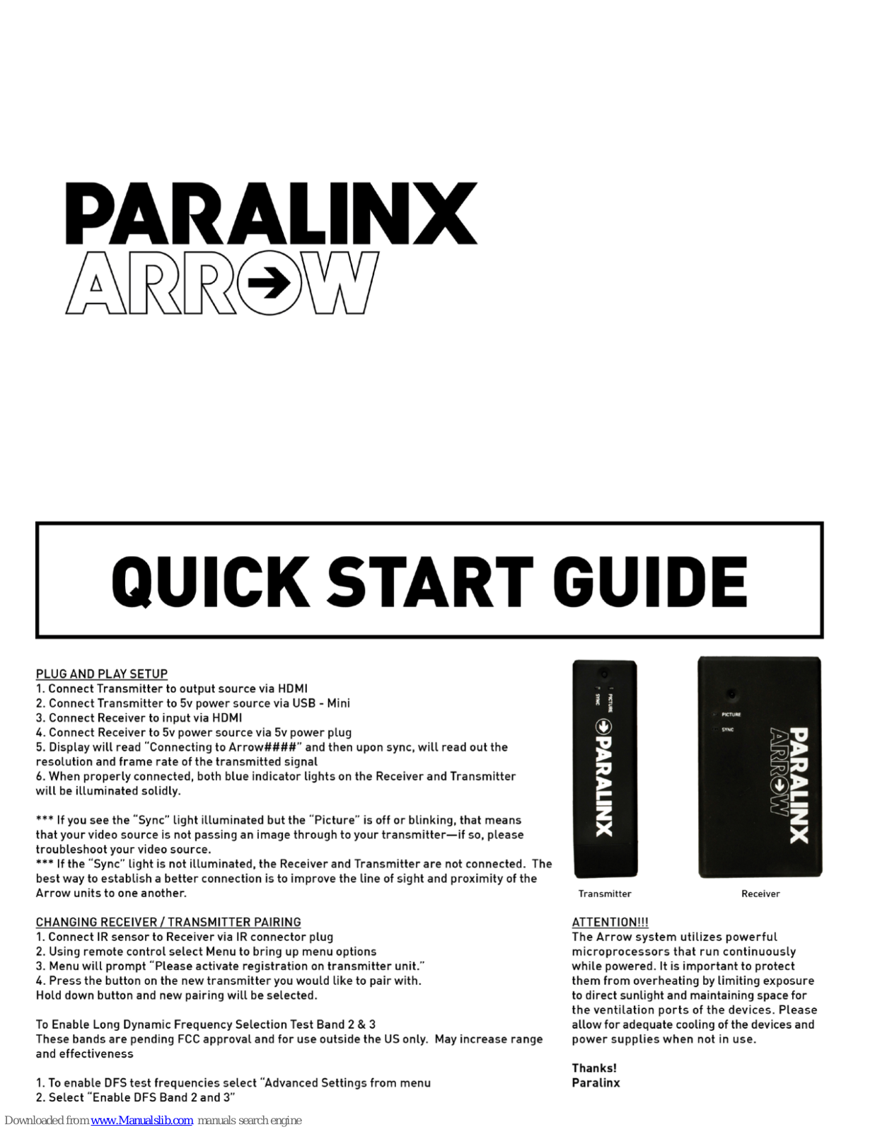 Paralinx Arrow PX888T, PX888R Quick Start Manual