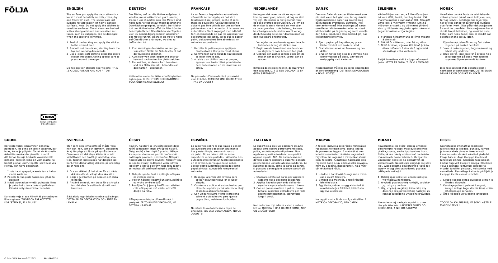 Ikea S99181426, S99180832, S99180549, S89196230, S89180615 User Manual