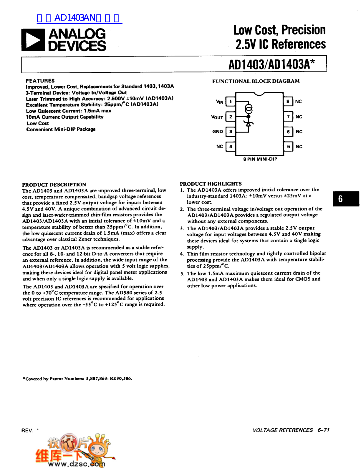 ANALOG DEVICES AD1403, AD1403A Service Manual