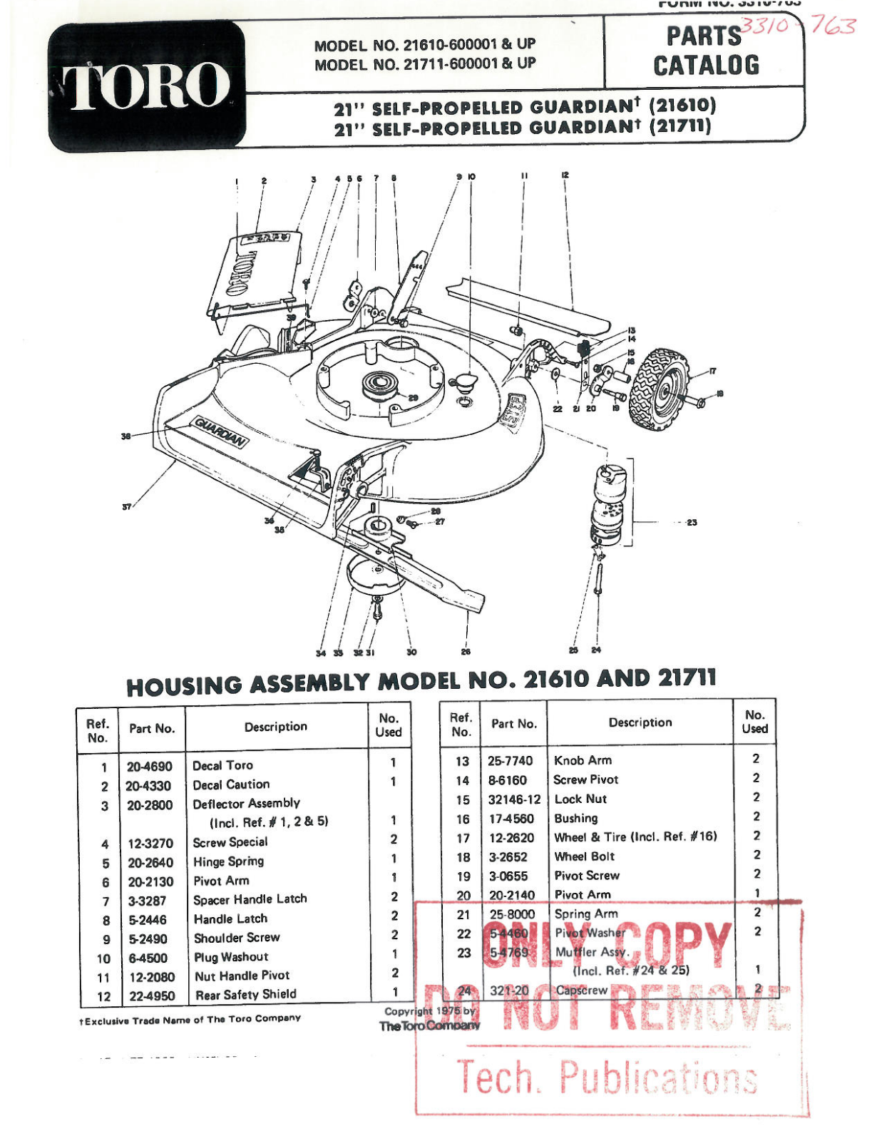 Toro 21610, 21711 Parts Catalogue