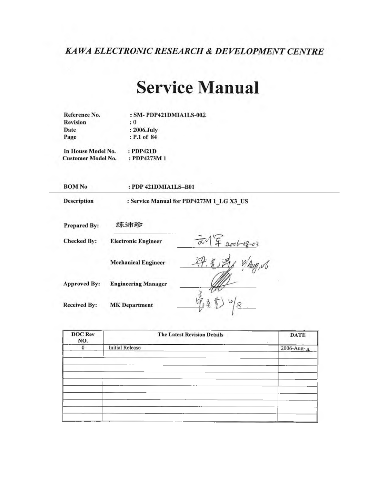 Akai PDP4273M Service Manual