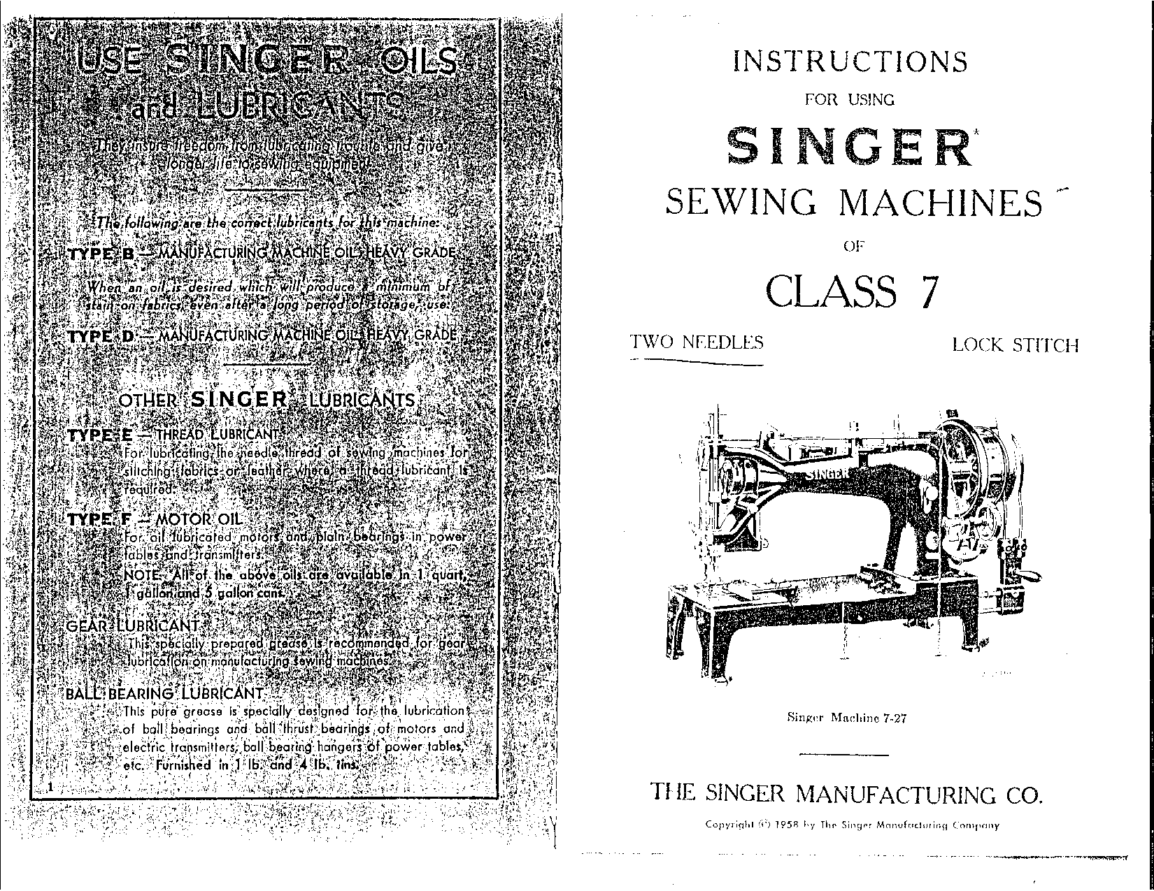 Singer CLASS 7 TWO NEEDLES LOCK STITCH User Manual