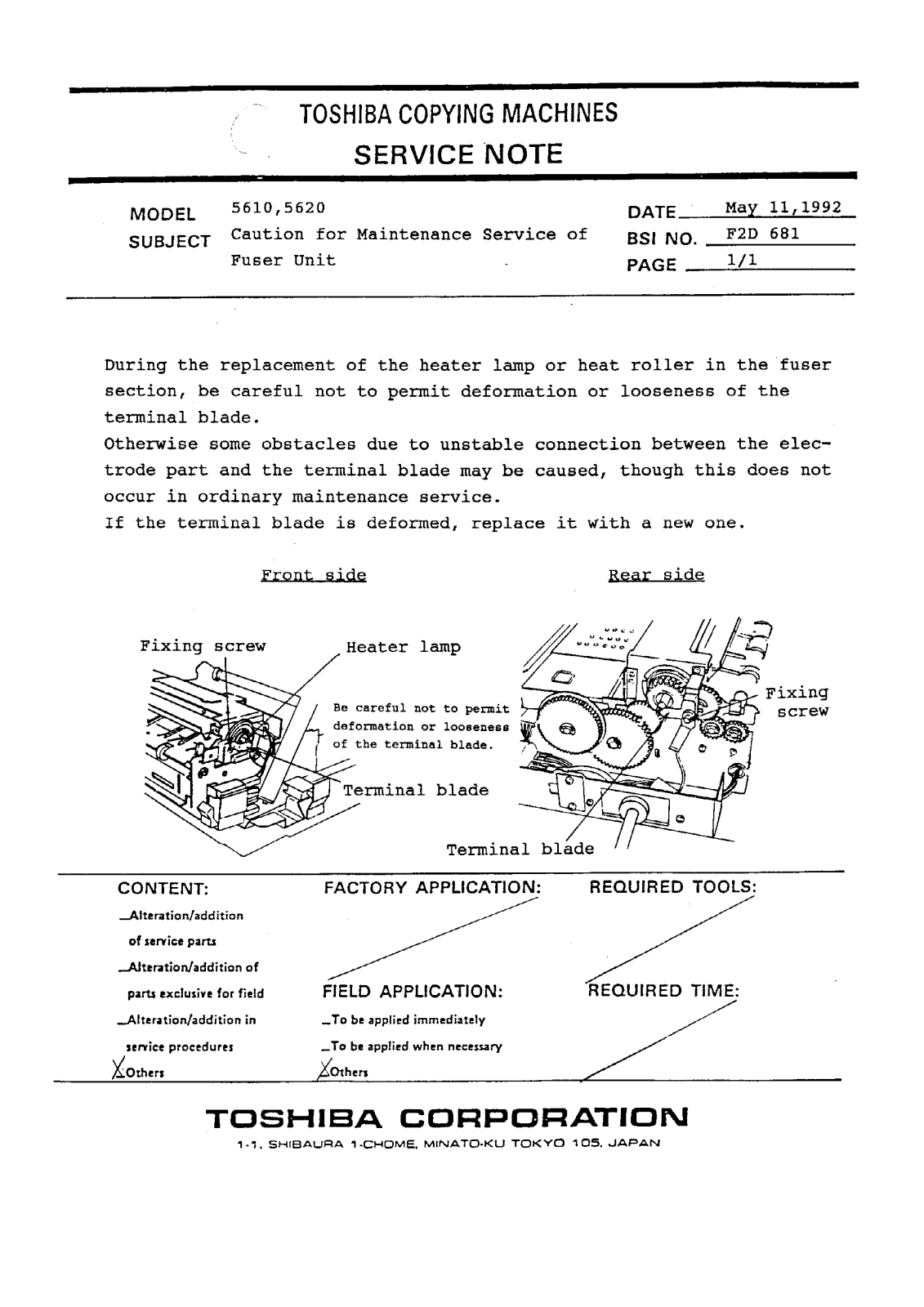 Toshiba f2d681 Service Note