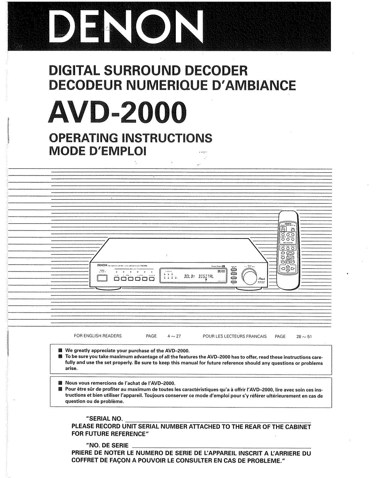 Denon AVD-2000 Manual