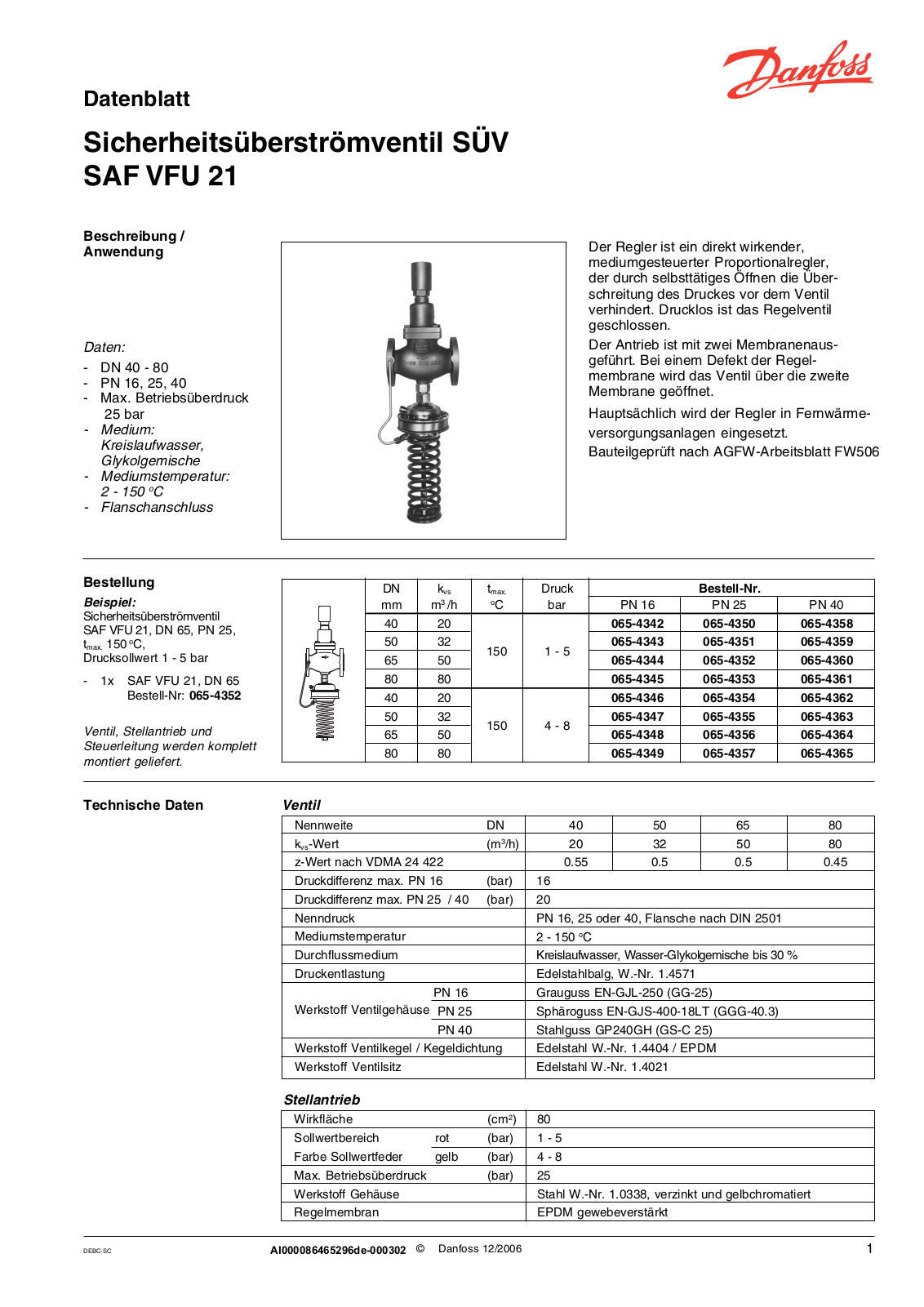 Danfoss SAF VFU 21 Data sheet