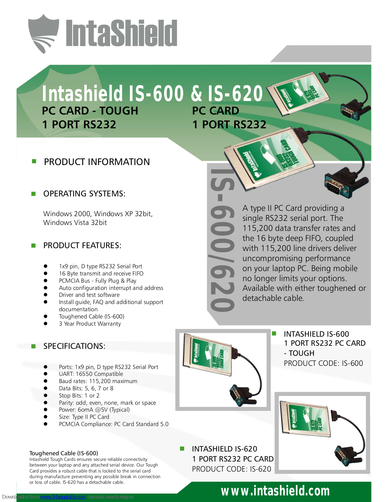 Intashield IS-600, IS-620 Specifications - ManualMachine.com