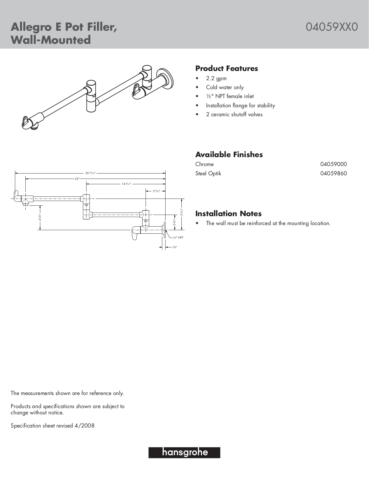 Hansgrohe 04059000 Specs