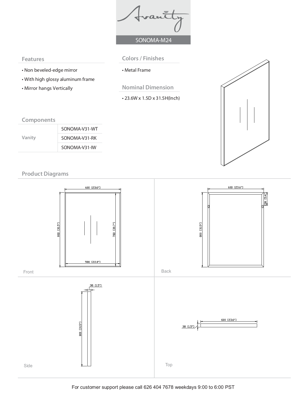 Avanity SONOMAM24 Specifications