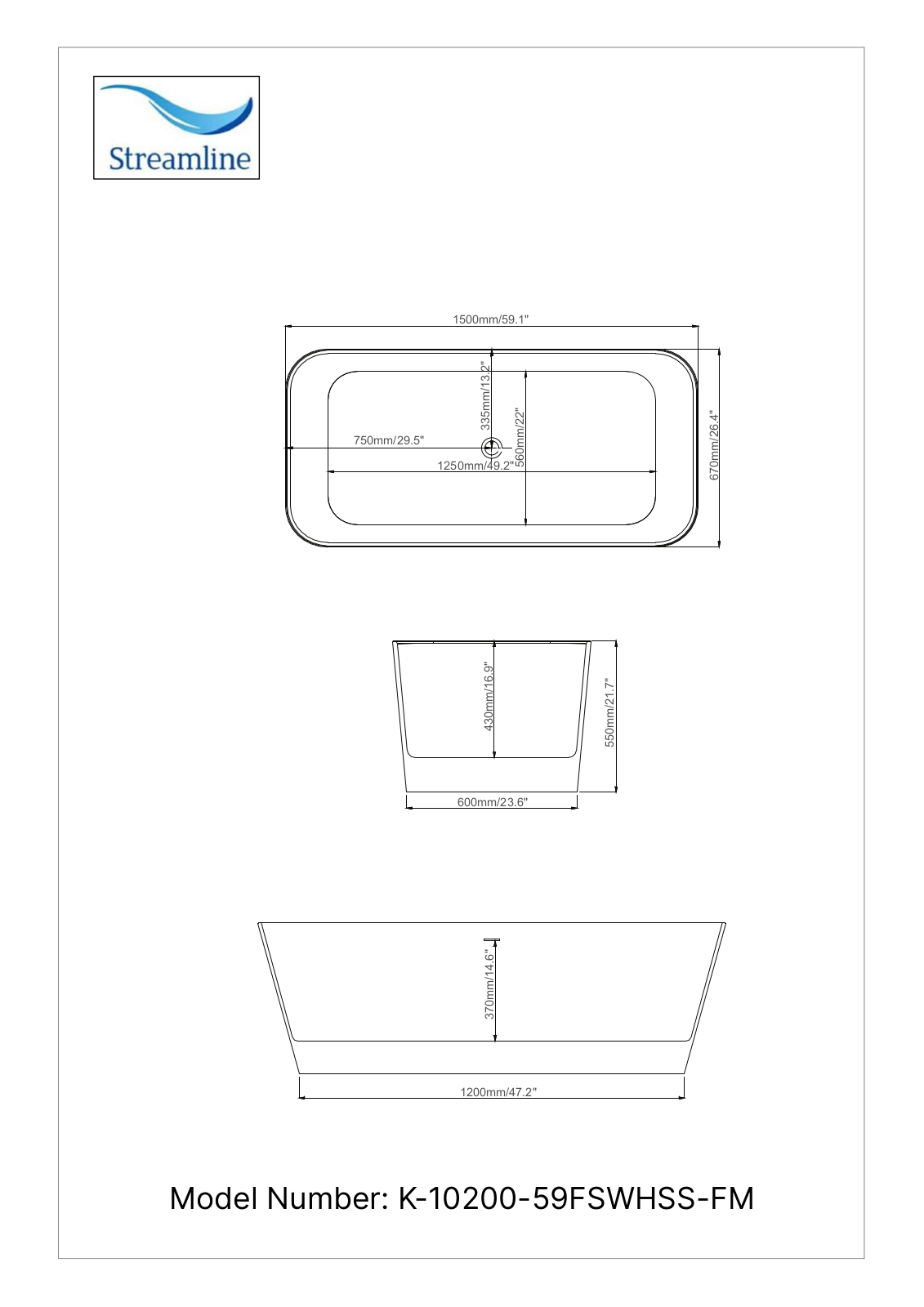 Streamline K1020059FSWHSSFM Specifications