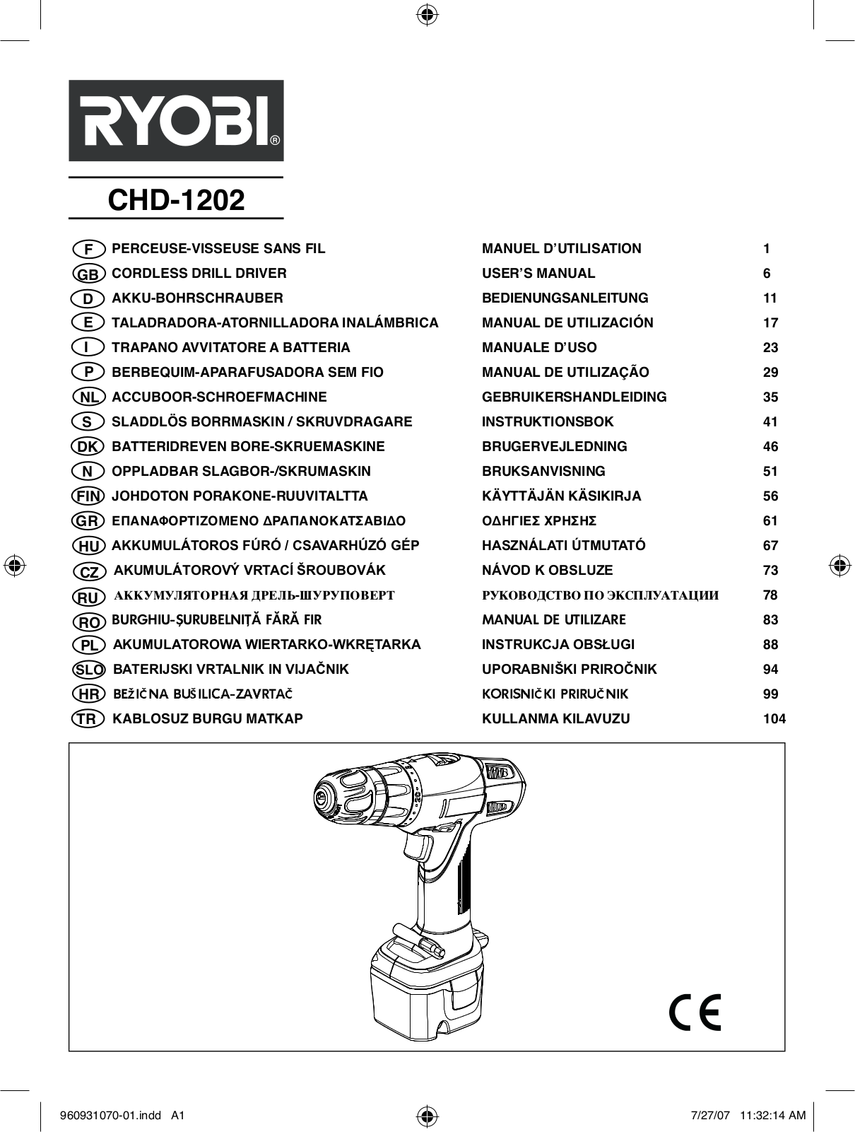 Ryobi CHD1202 User Manual