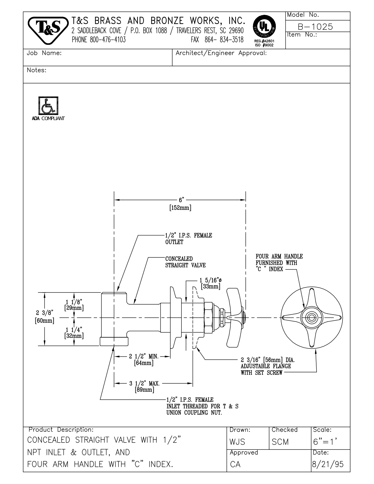 T & S Brass & Bronze Works B-1025 General Manual