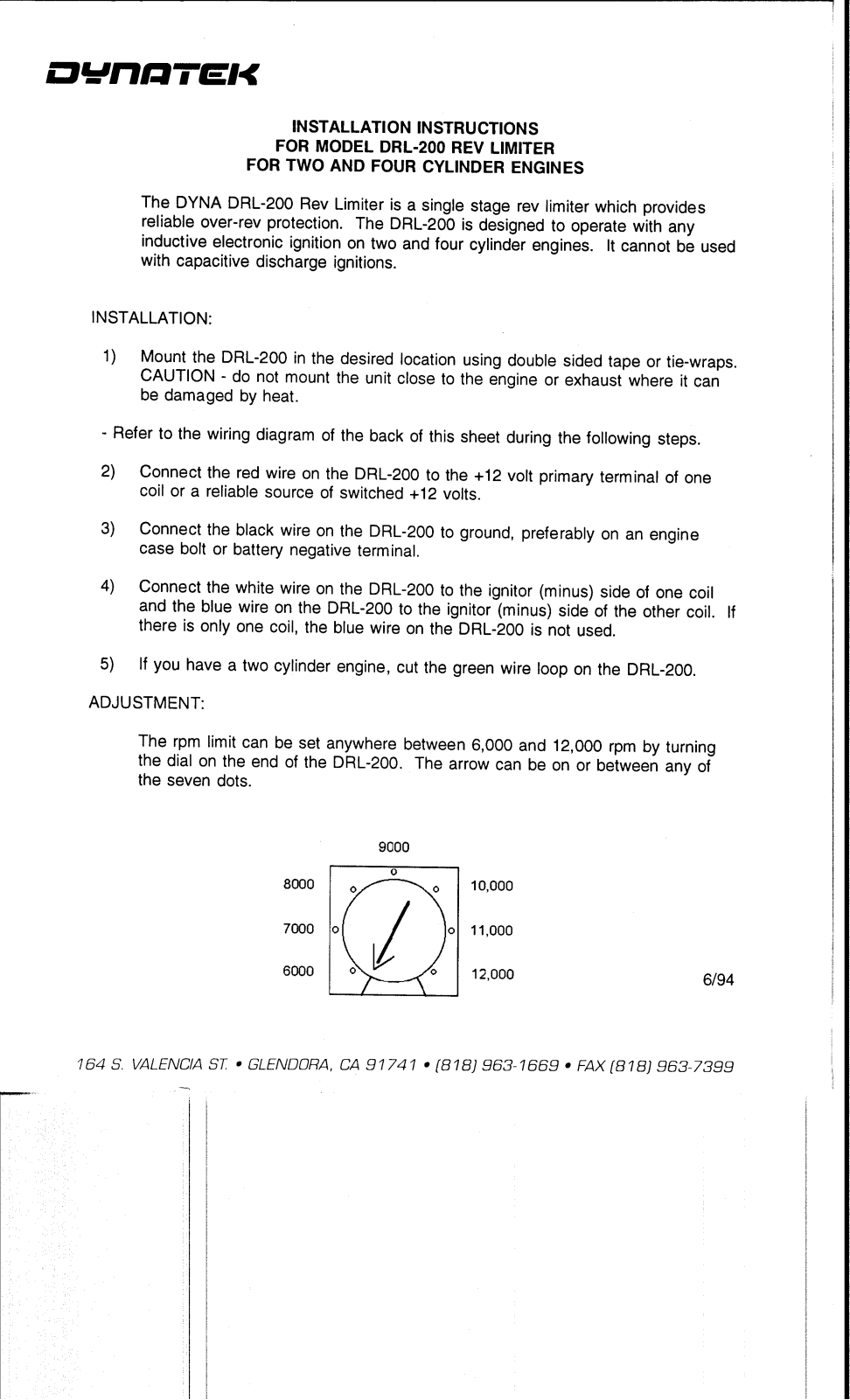 Dynatek DRL200 User Manual