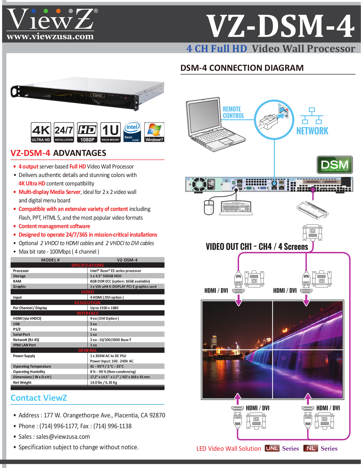 ViewZ VZ-DSM-4 Specsheet