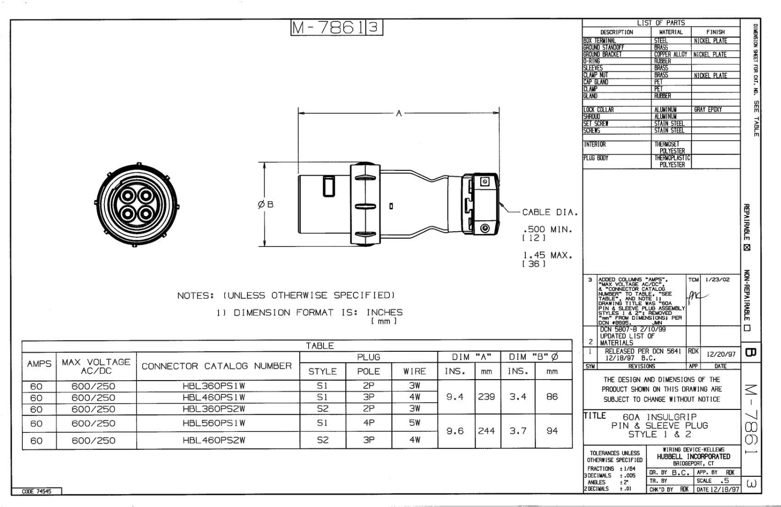 Hubbell HBL360PS1W Reference Drawing