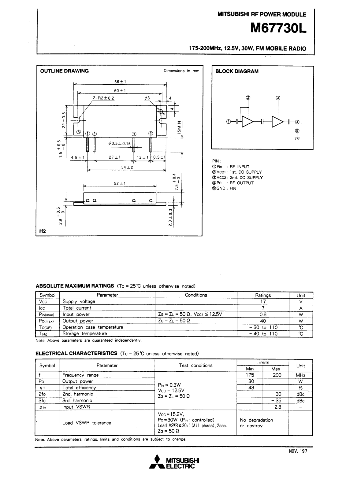 Mitsubishi M67730L Datasheet