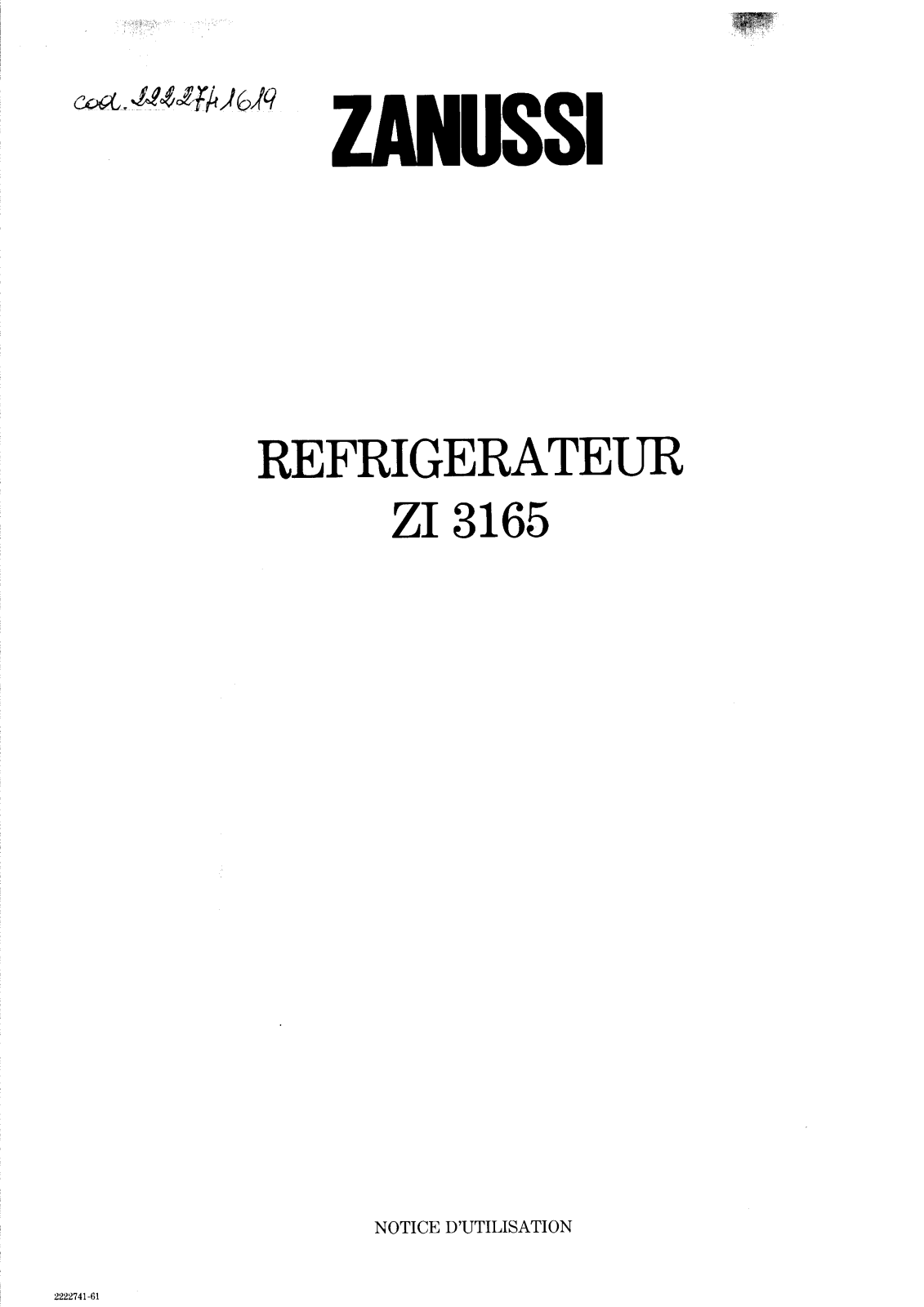 Zanussi ZI3165 INSTRUCTION BOOKLET