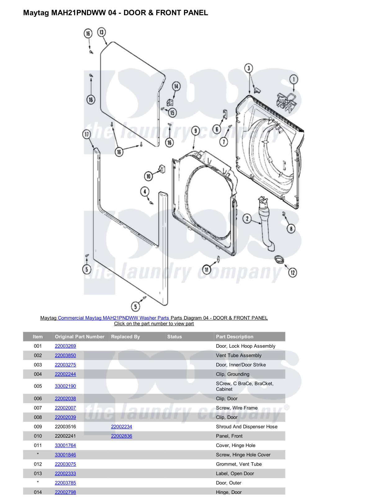 Maytag MAH21PNDWW Parts Diagram