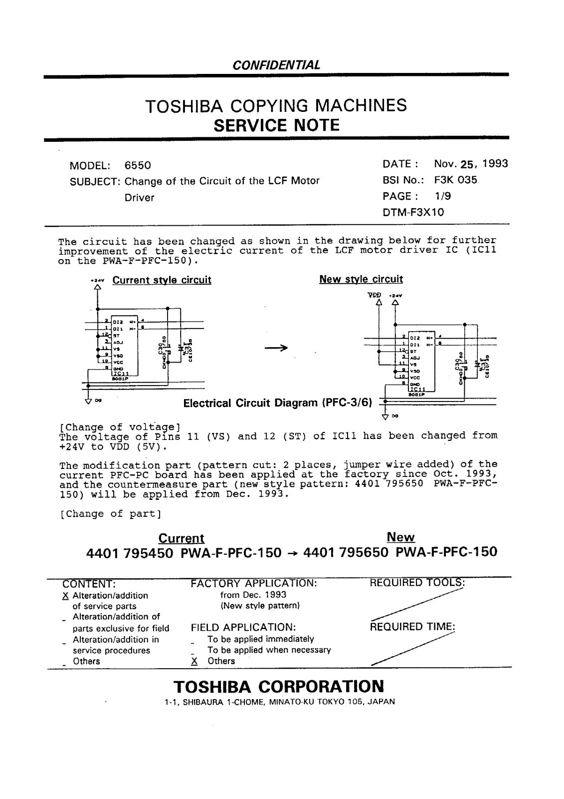 Toshiba f3k035 Service Note