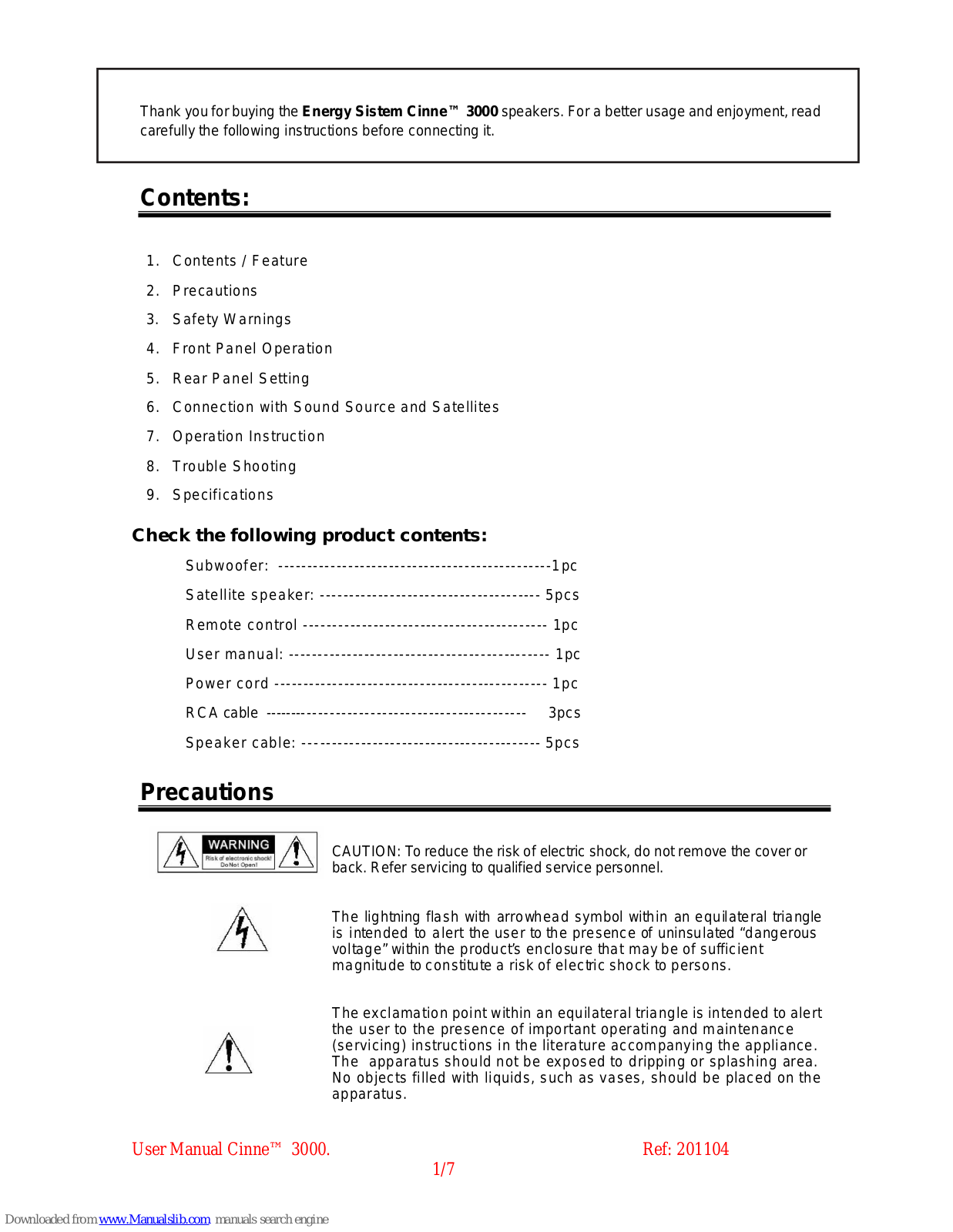 ENERGY SISTEM Cinne 3000 Instructions Manual