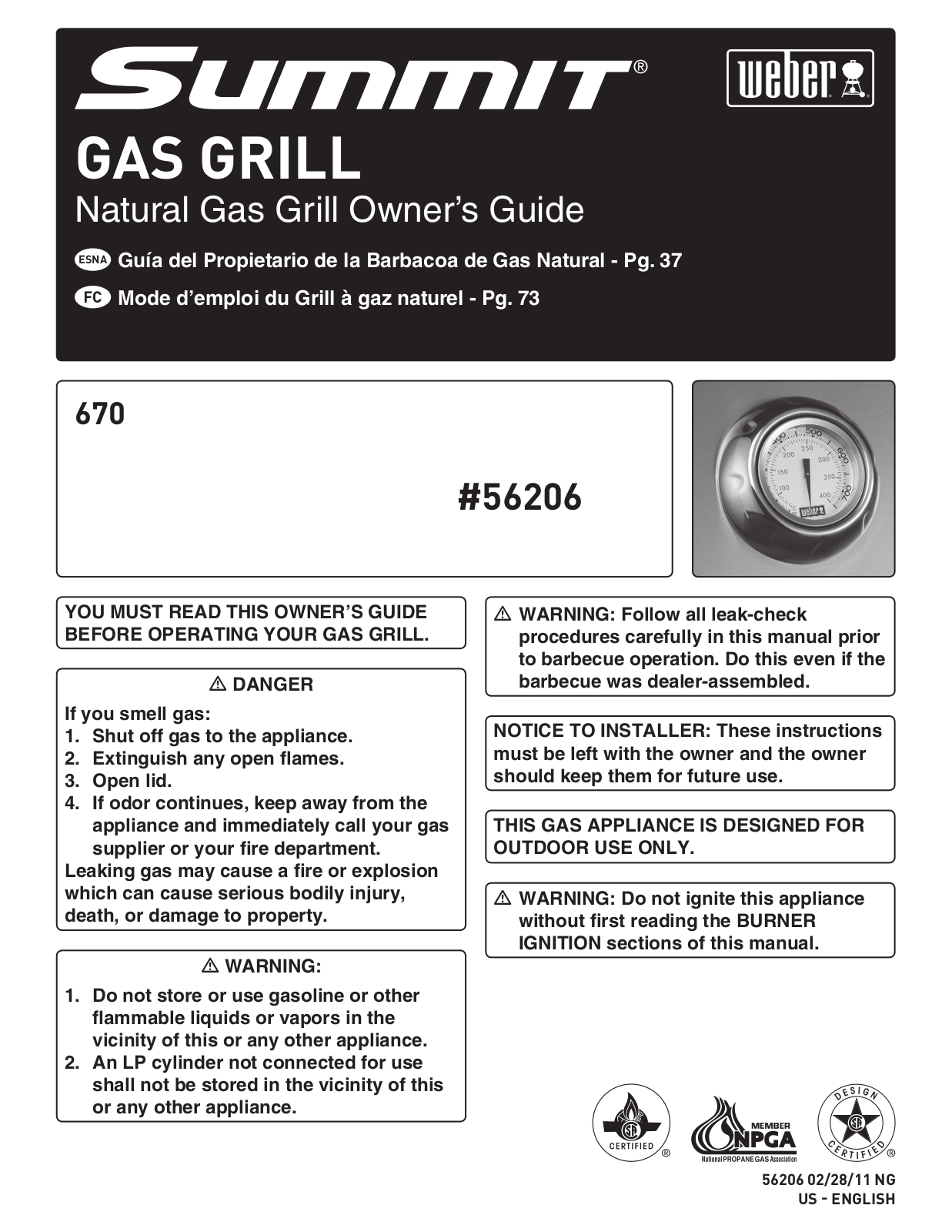 Weber 7370001 Use & Care