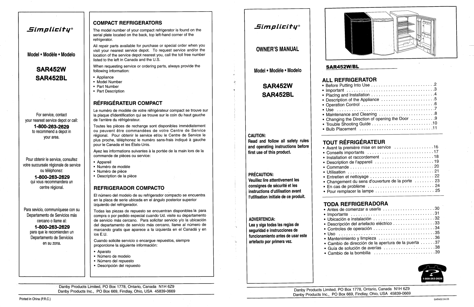 Danby SAR452W, SAR452BL User Manual