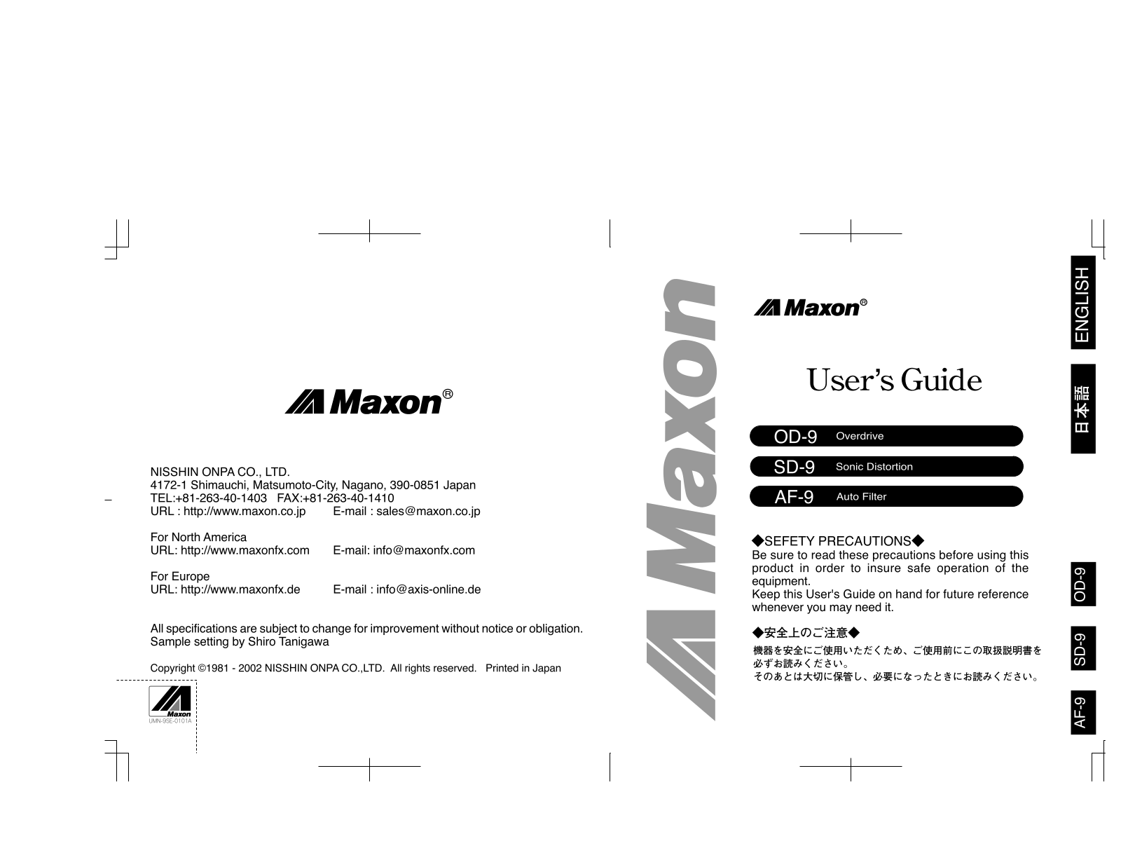 Maxon OD-9, SD-9, AF-9 User Guide