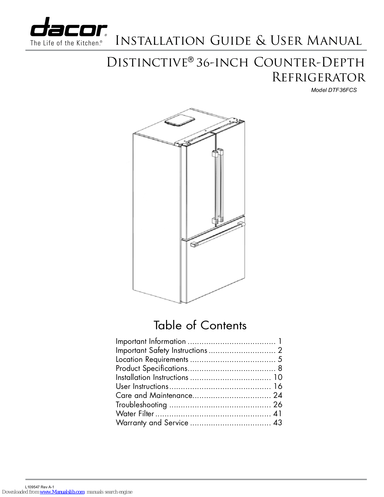 Dacor DTF36FCS Installation Manual & User Manual