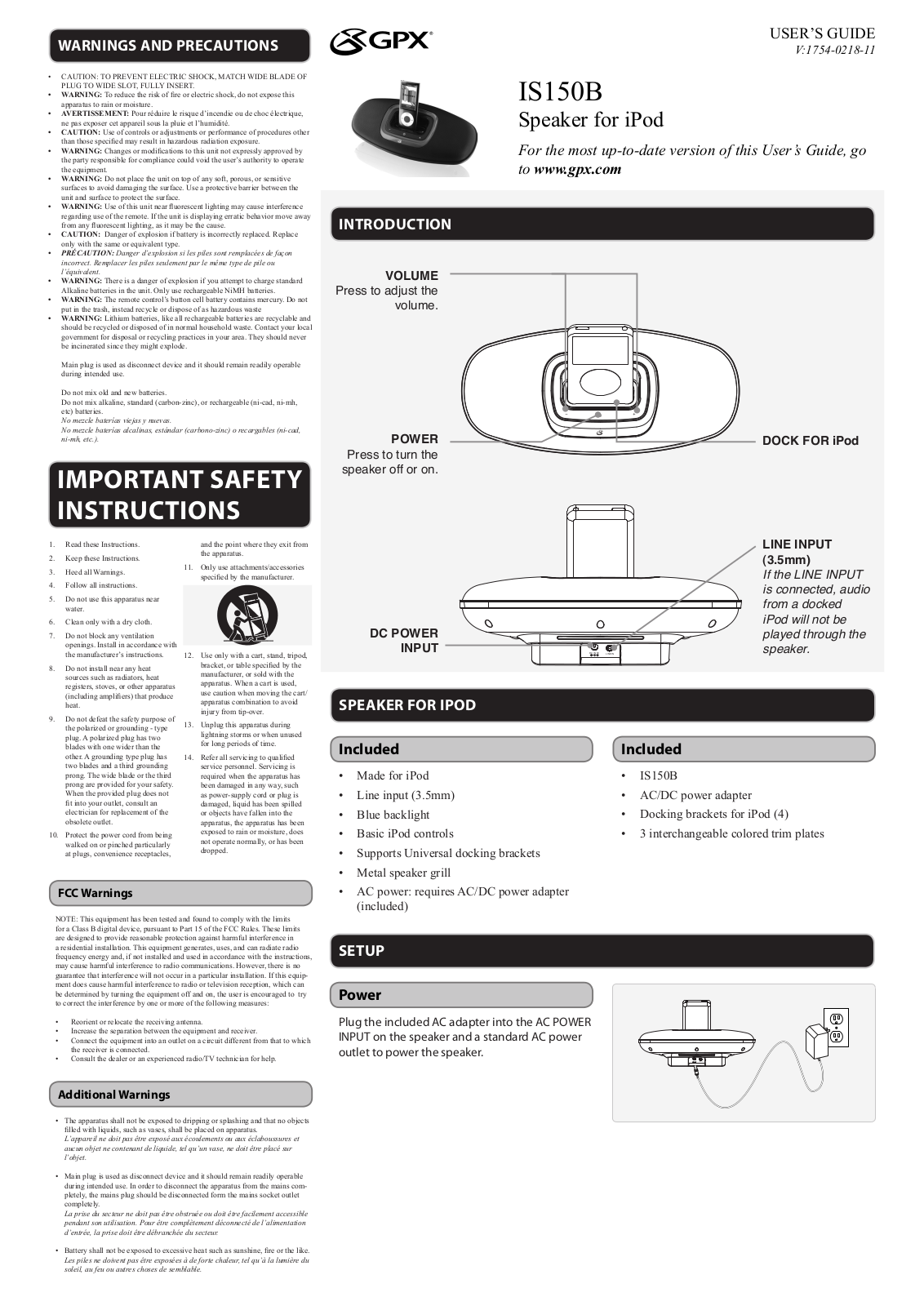 GPX IS150B User Manual