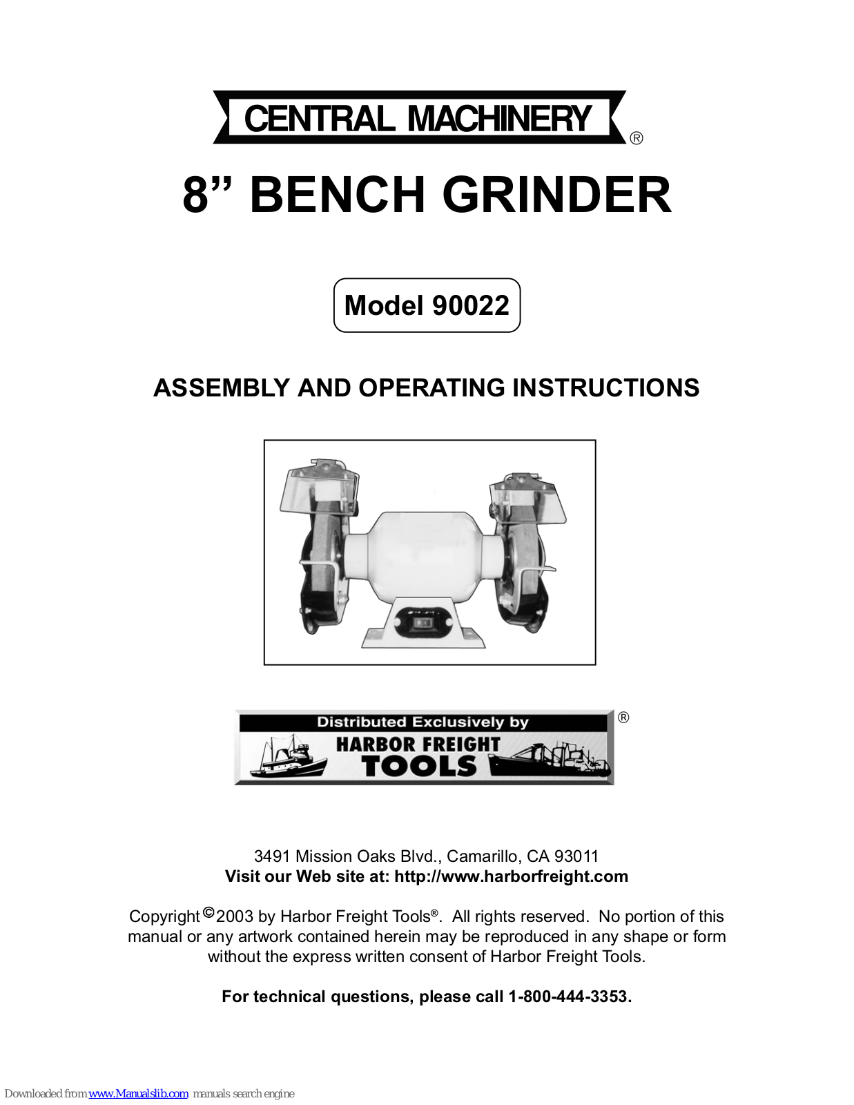 Central Machinery 90022 Assembly And Operating Instructions Manual