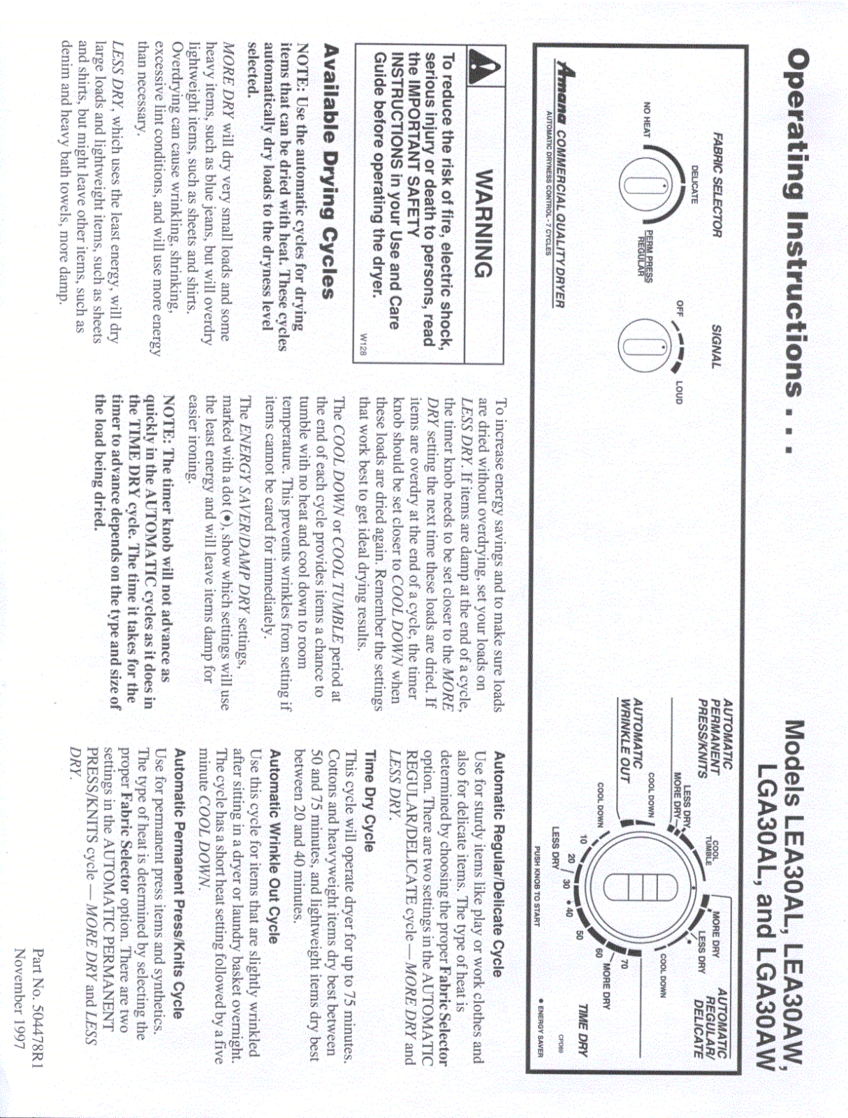 Amana LGA30AL User Manual