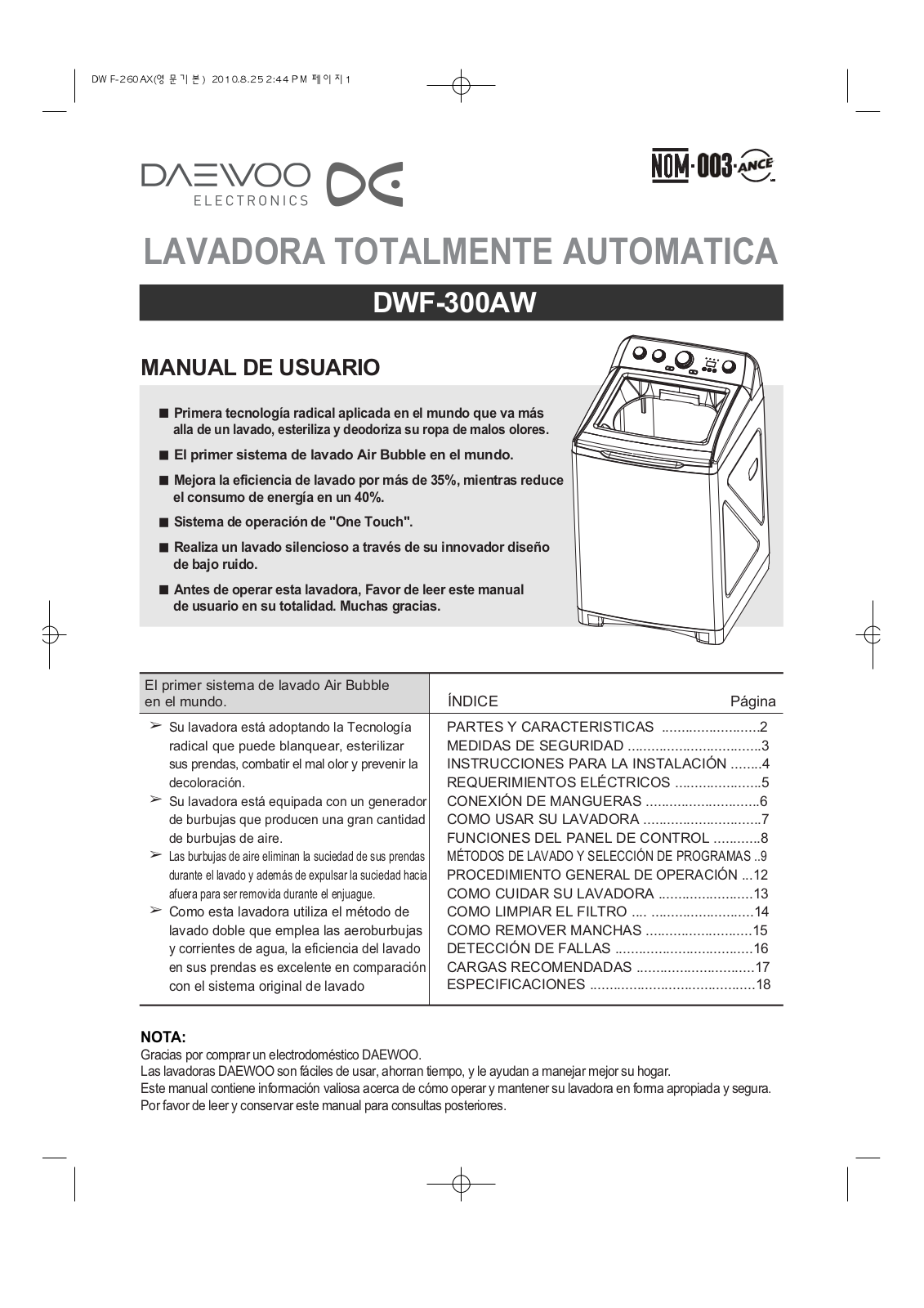 Daewoo DWF-300AW User Manual