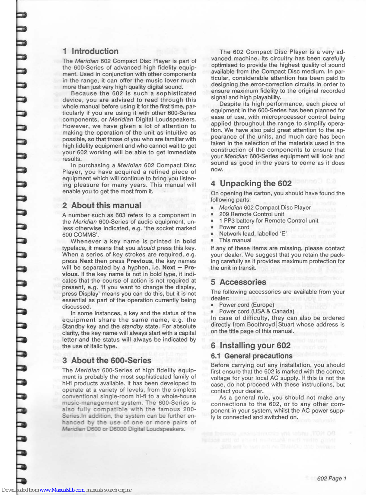 Meridian 602 User Manual