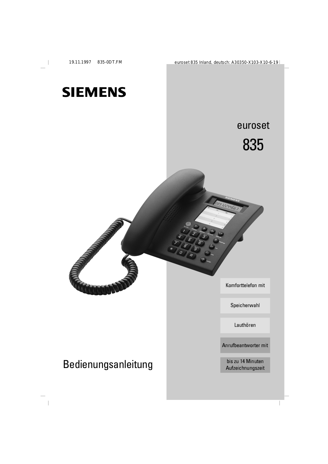 Siemens Euroset 835 User Manual