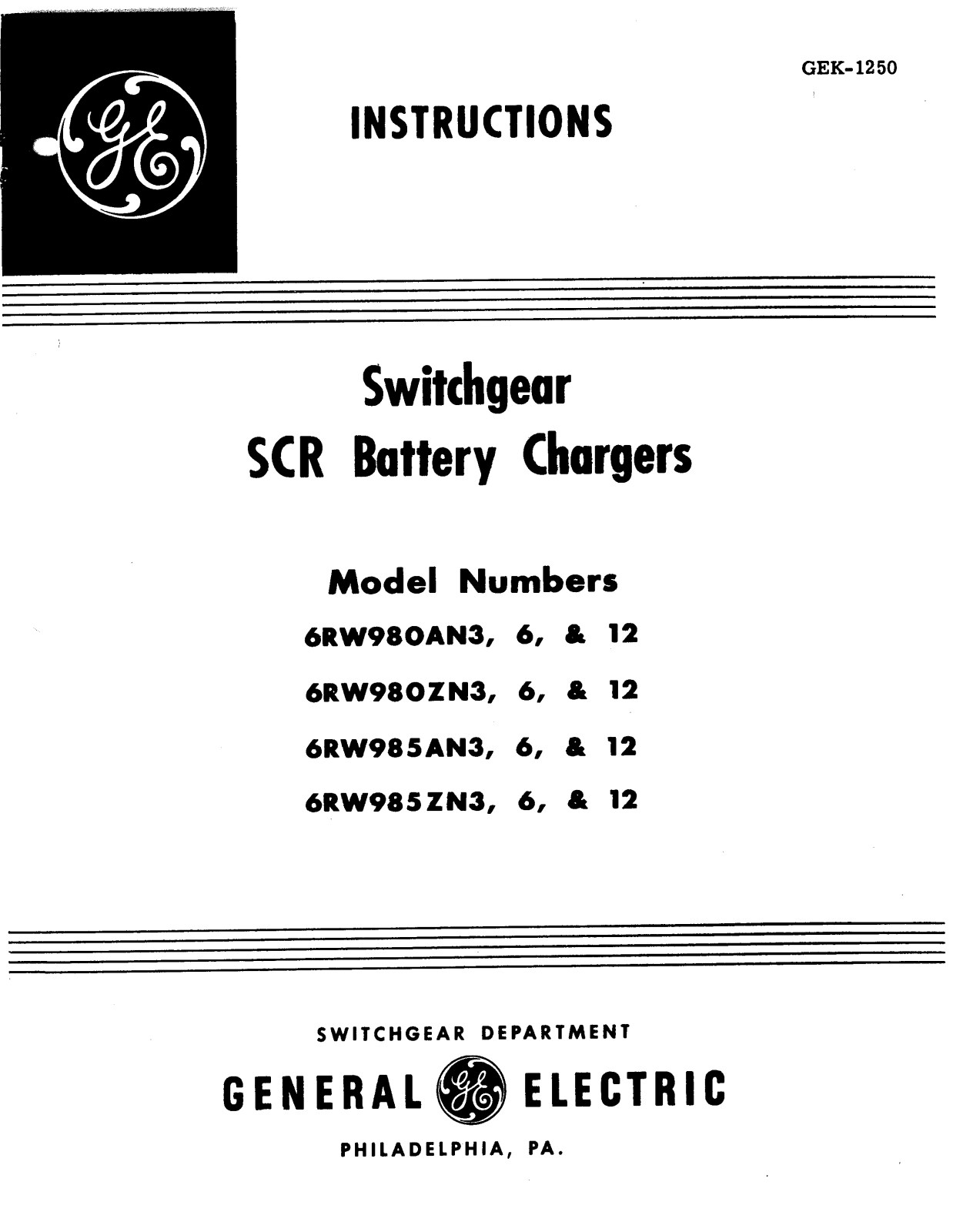 GE 6RW980AN3, 6RW980ZN3, 6RW985ZN3, 6RW985AN3 Instruction Manual