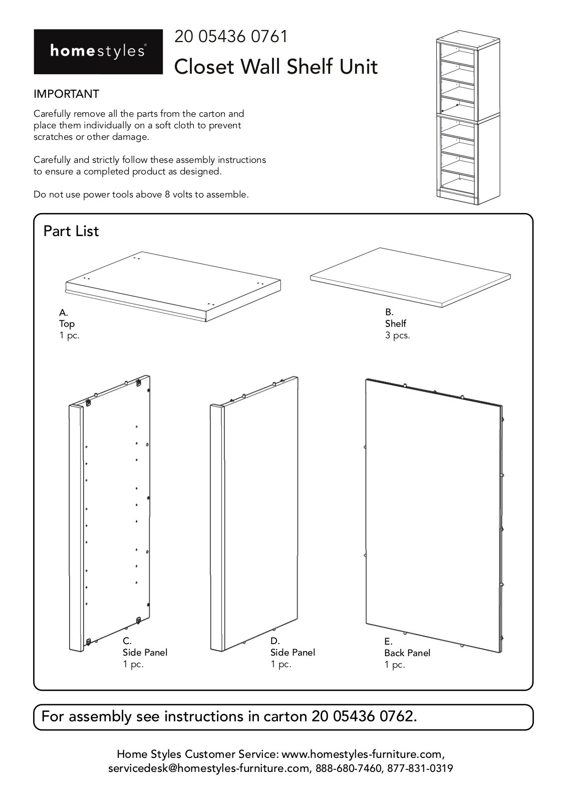 Homestyles 20 05436 0761 Assembly Instructions