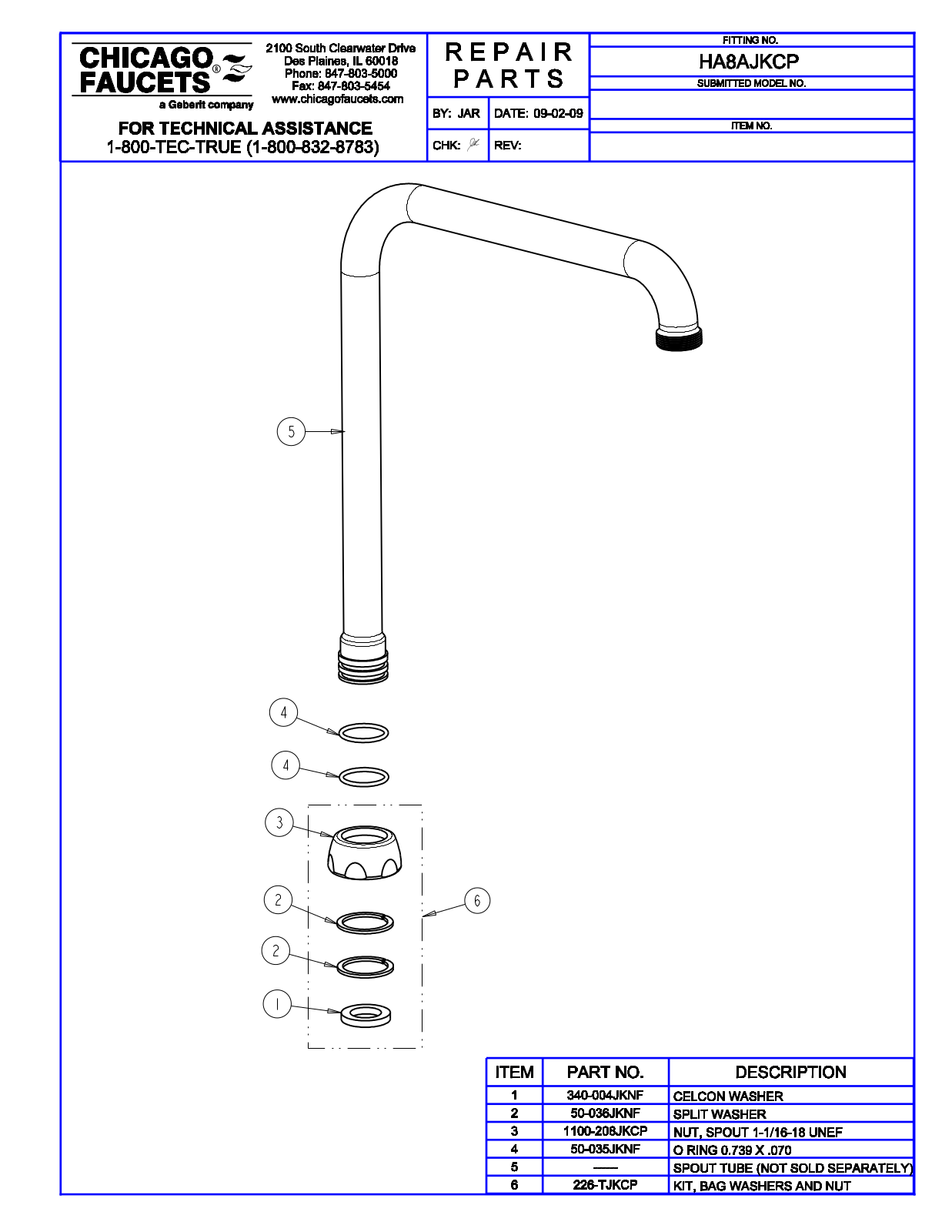 Chicago Faucet HA8AJK Parts List