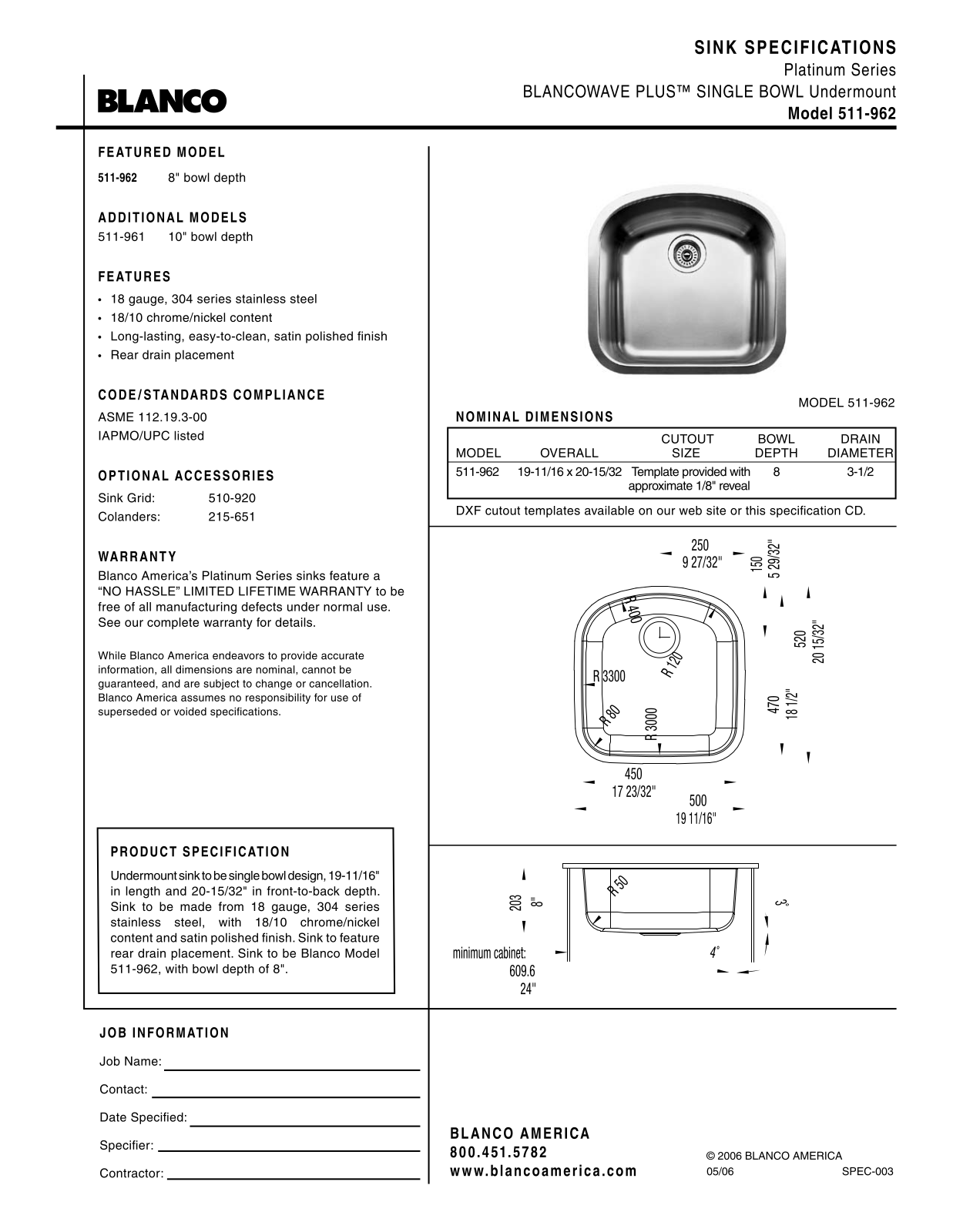 Blanco 511-962 User Manual