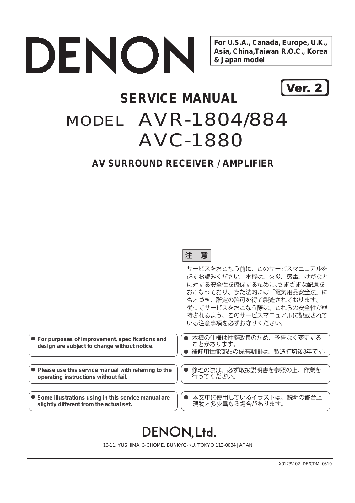 Denon AVC-1880, AVR-1804, AVR-884 Service Manual