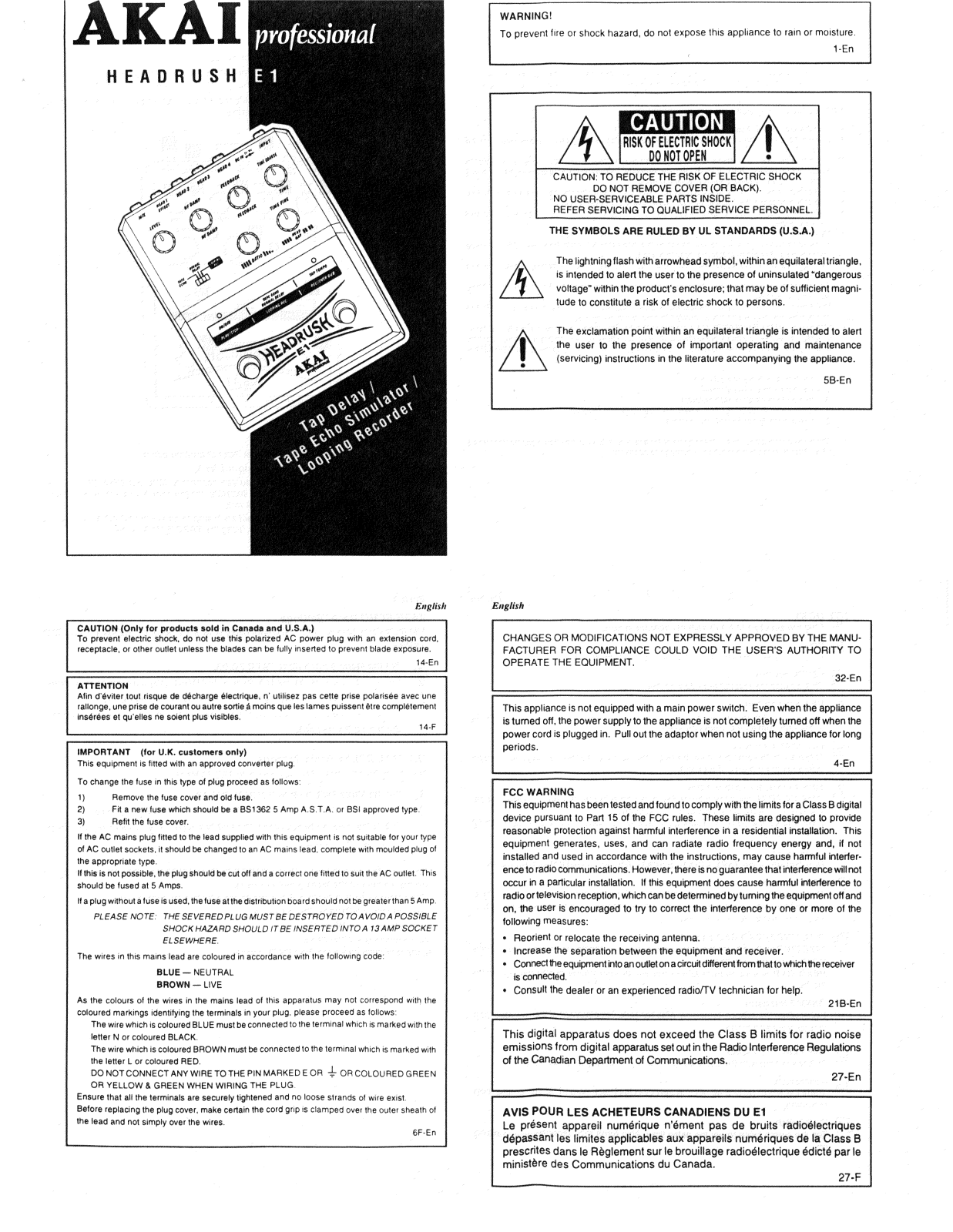 Akai HeadRush E1 Reference Manual