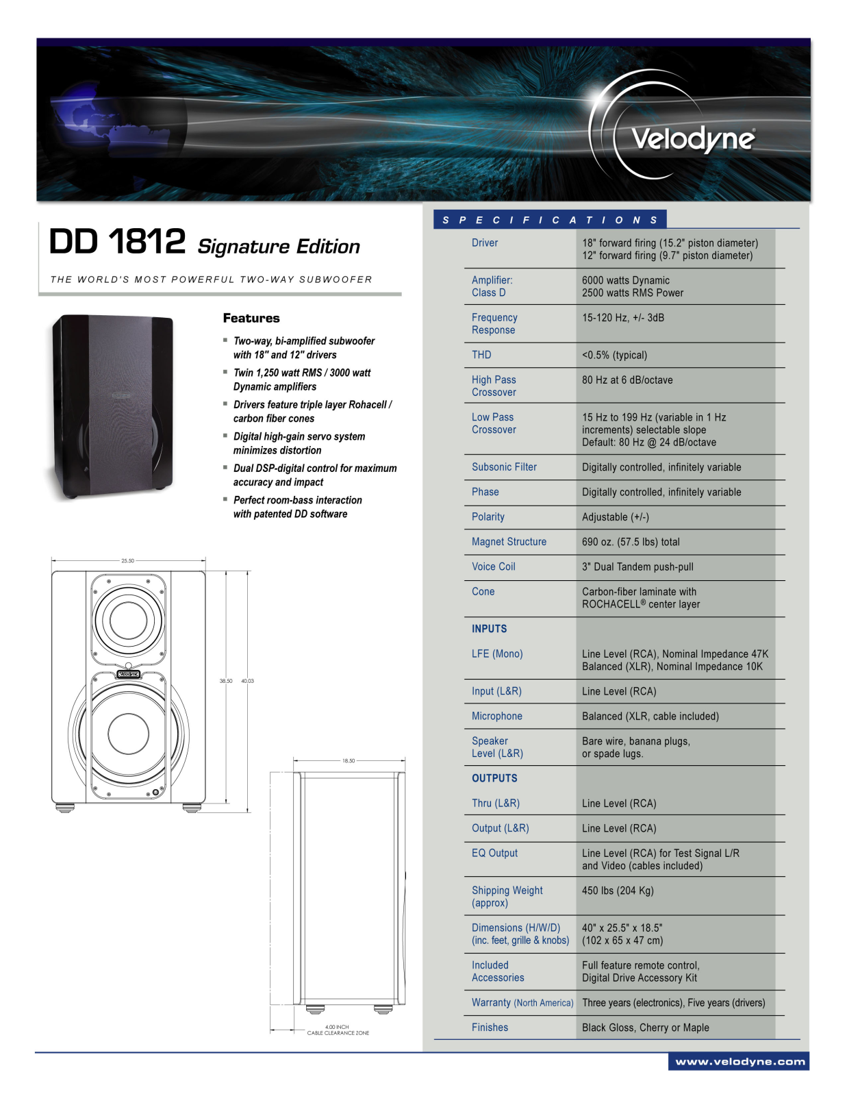 Velodyne DD 1812 SE DATASHEET