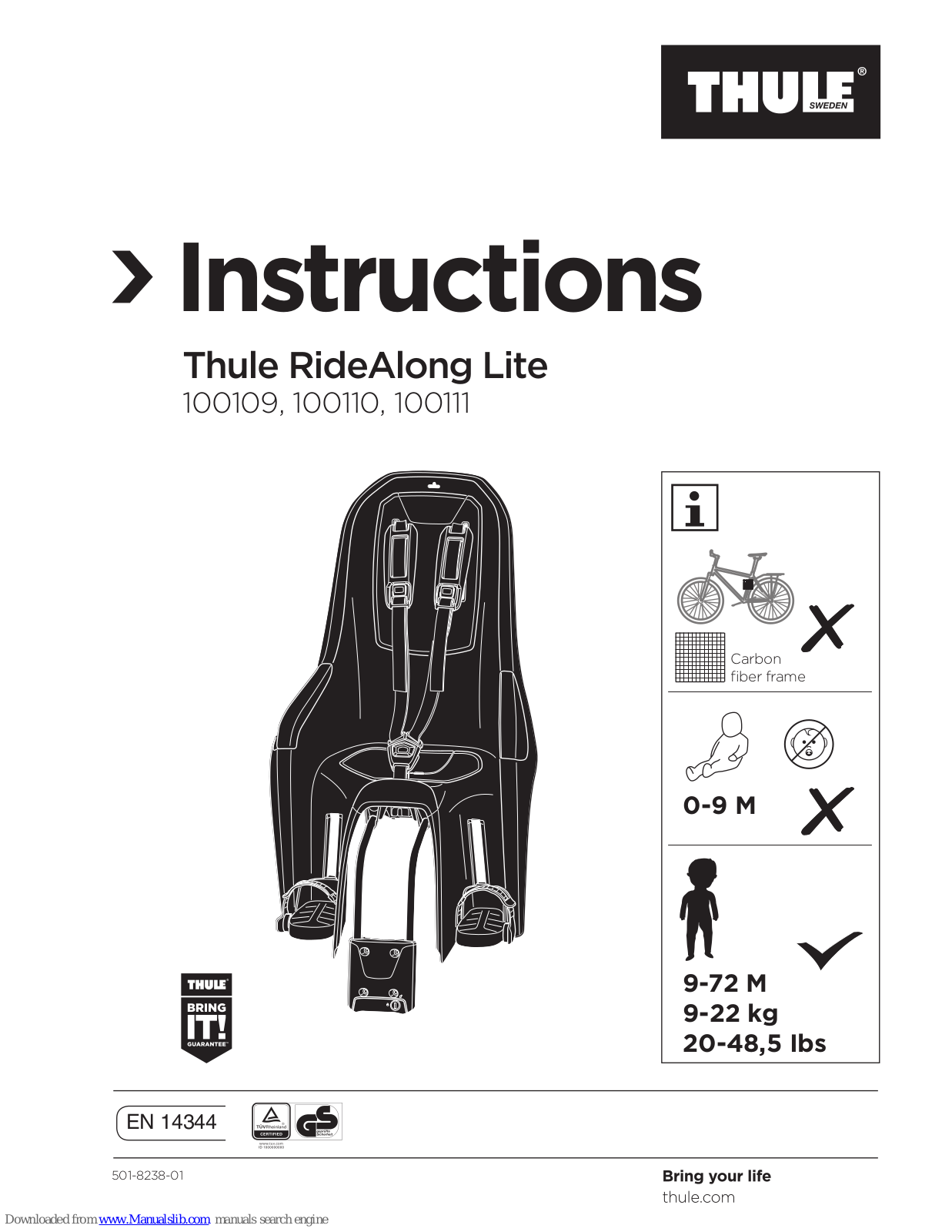 Thule RideAlong Lite, 100109, 100110, 100111 User Manual