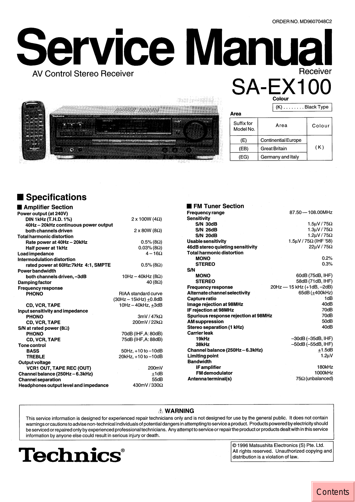 Technics SA-EX100 Service Manual