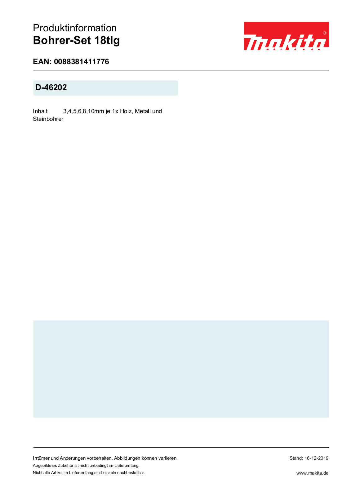 Makita D-46202 Technical data