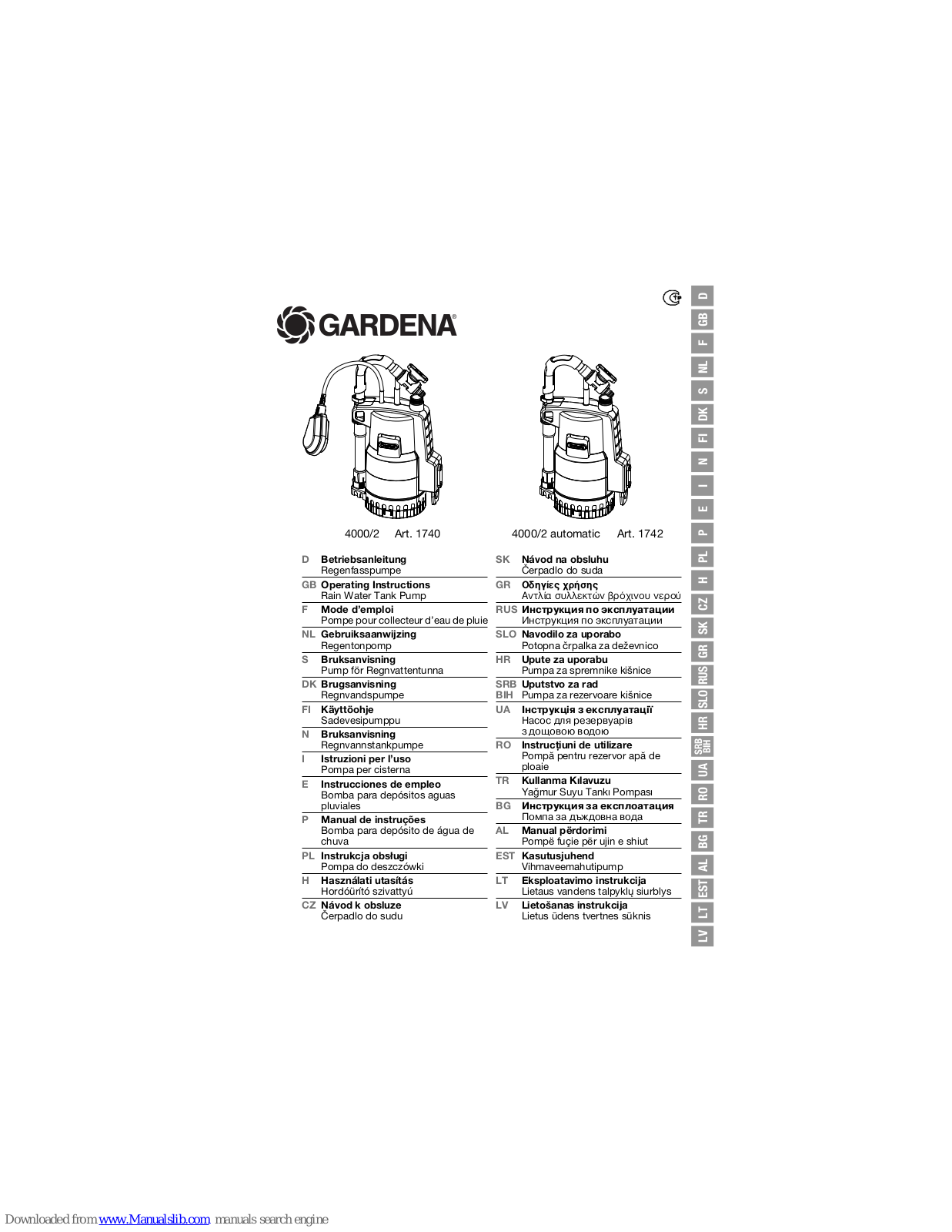 Gardena 4000/2 1740, 4000/2 automatic, 1740, 1742 Operating Instructions Manual