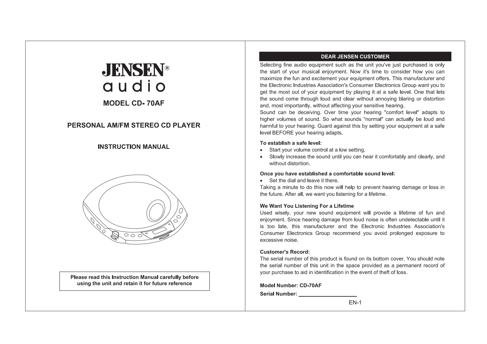 Jensen CD-70AF User Manual