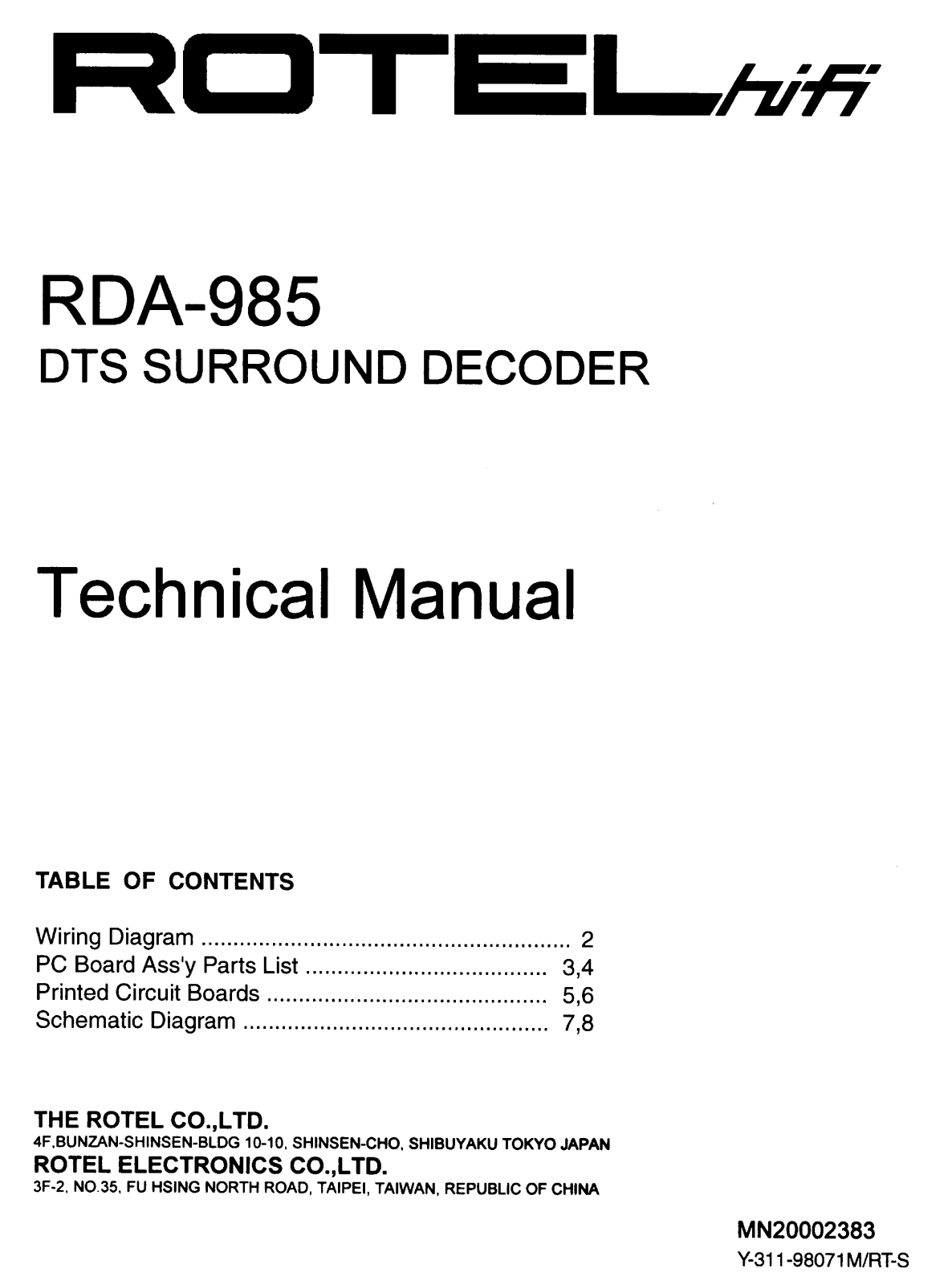 Rotel RDA-985 Service manual