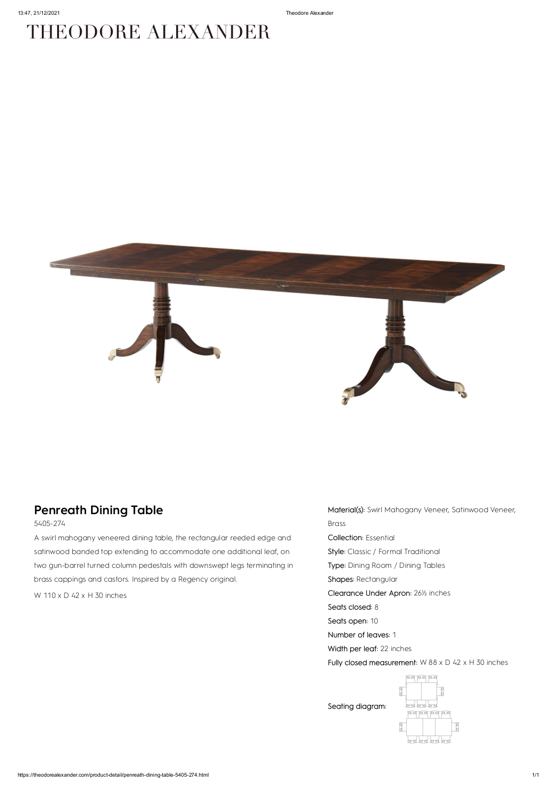 Theodore Alexander FPLJ2071 Specifications - ManualMachine.com